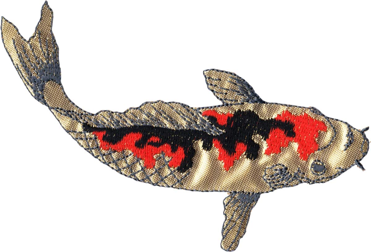 Koi Fish Embroidered Iron-On Patch - Gold with Red & Black Markings - DIY Sewing for Jackets, Hats, Bags - Unique Japanese Style Decoration