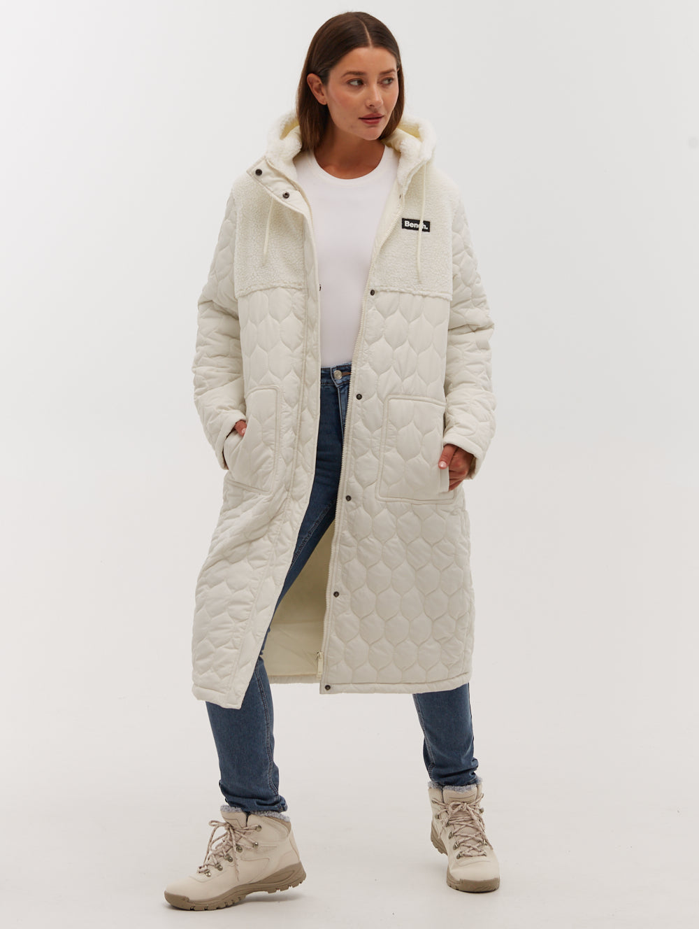 Lelah Honeycomb Quilted Longline Parka Jacket for Women - Winter Warm Coat with Hood, Water-Resistant Outerwear for Cold Weather - Perfect for Commuting, Travel & Outdoor Activities