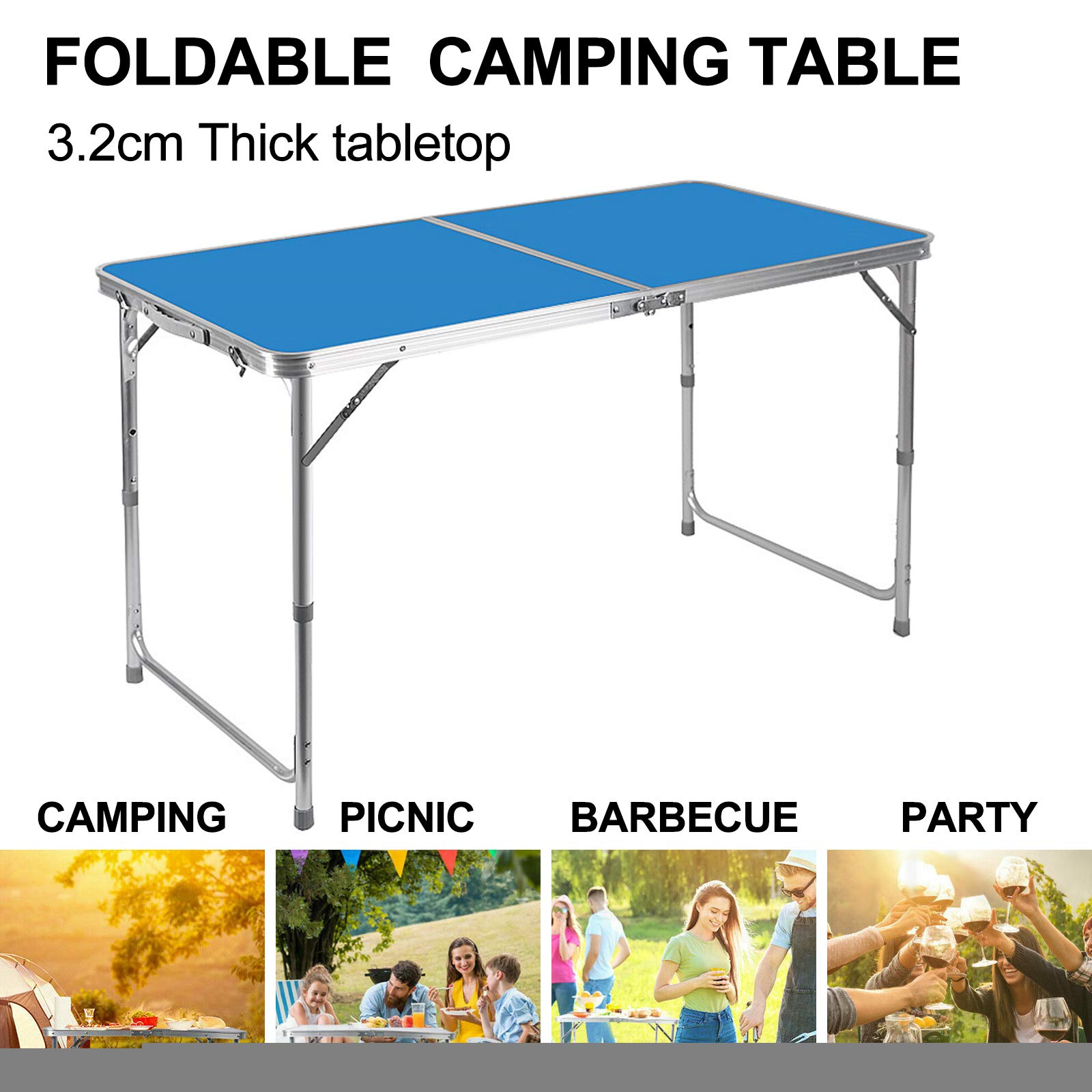 4ft Aluminum Folding Table - Lightweight Portable Camping, Picnic, BBQ, Office & Outdoor Use - Perfect for Backyard, Beach, Tailgating & More