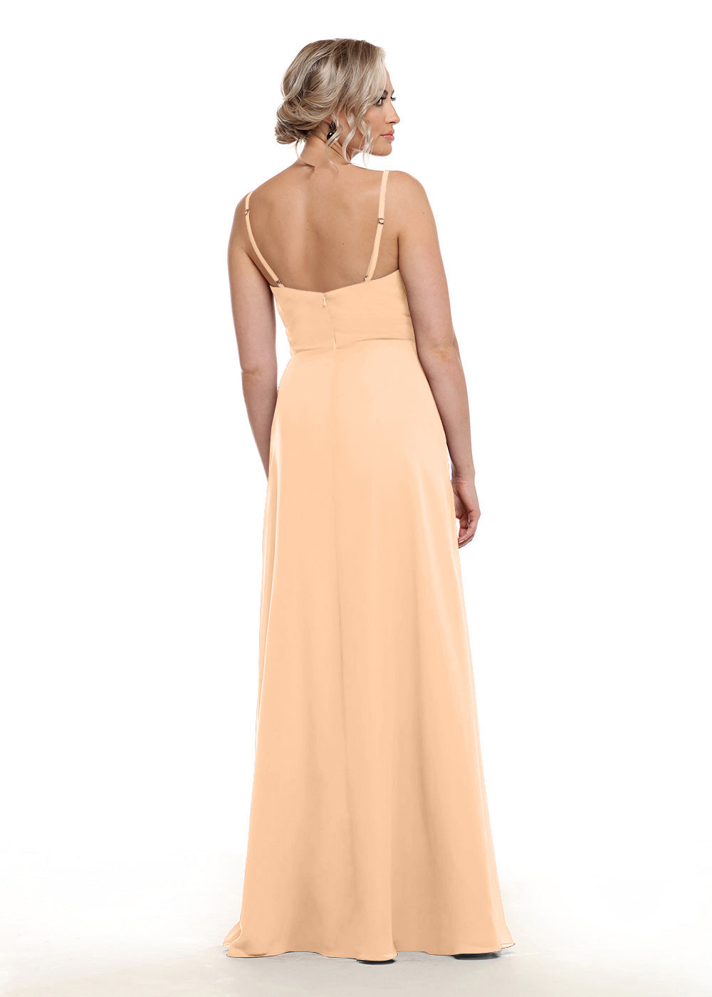 Elegant 80152 Chiffon A-Line Bridesmaid Dress with Lace Bodice & High Slit - Perfect for Weddings, Formal Events & Evening Parties