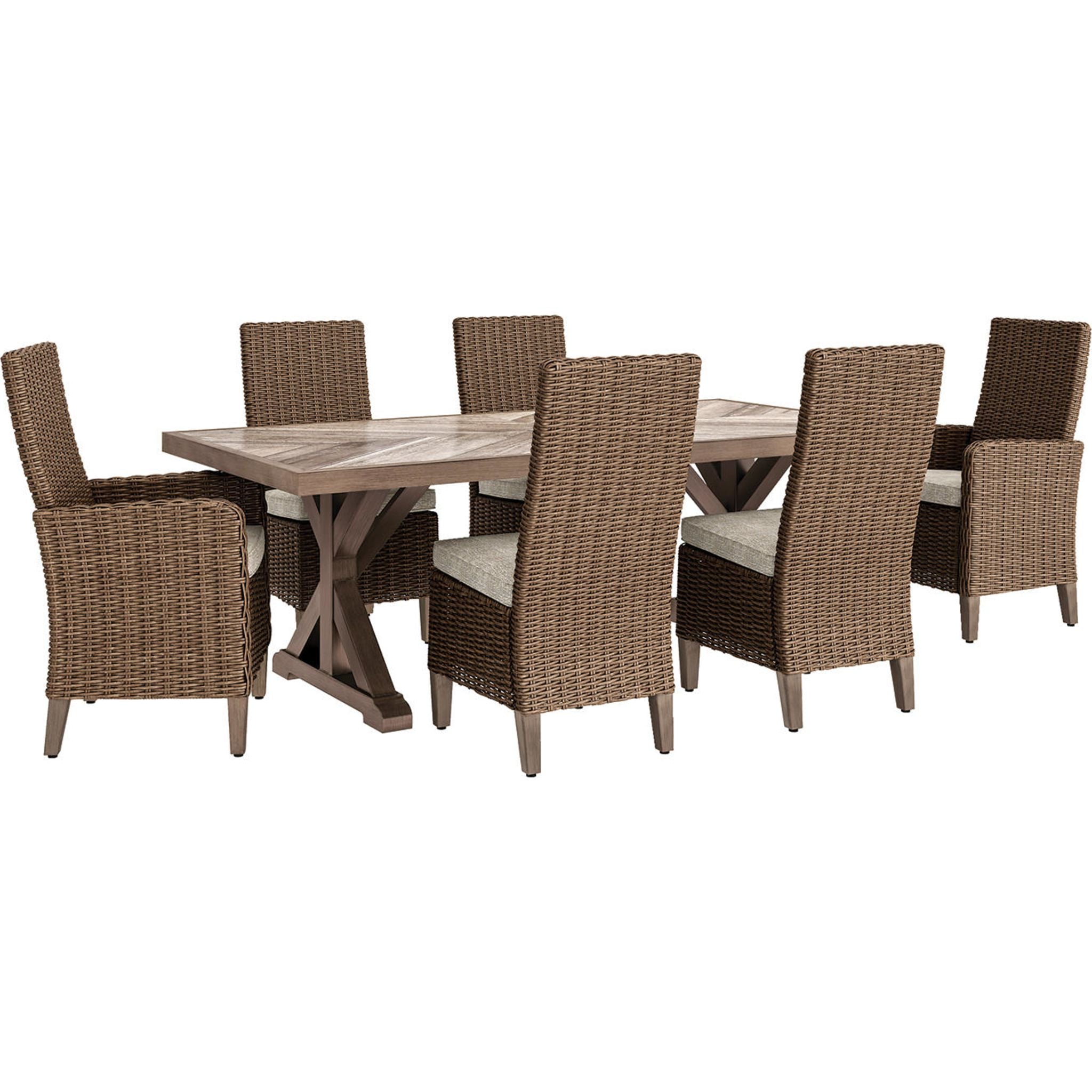 Beachcroft 7-Piece Outdoor Patio Dining Set - Beige Wicker Furniture for Backyard, Garden, Poolside & Deck - Weather-Resistant Rattan Table & Chairs