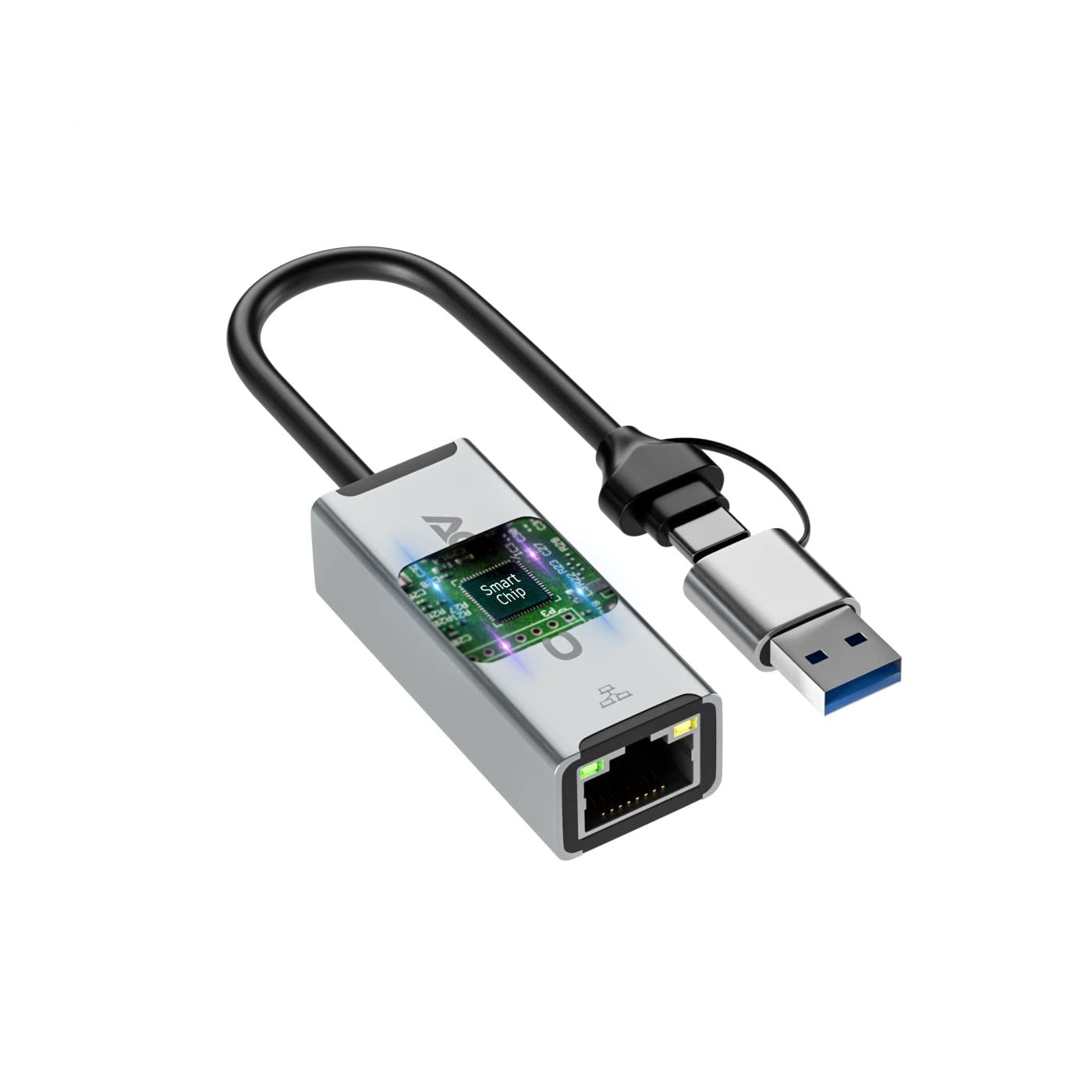 ACHORO USB C & USB A to Ethernet Adapter with Multiple Ports - Aluminum Alloy LAN to USB Converter for PC, Mac - Perfect for Home Office, Gaming & Remote Work Connectivity