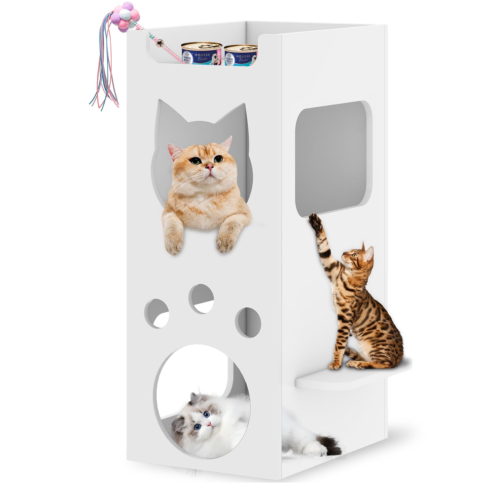 Dosker 2-Tier White Wooden Cat Litter Box Enclosure with Hidden Cat Bed - Indoor Cat House Furniture for Small Spaces, Pet Washroom & Cozy Condo (Perfect for Apartments & Multi-Cat Homes)
