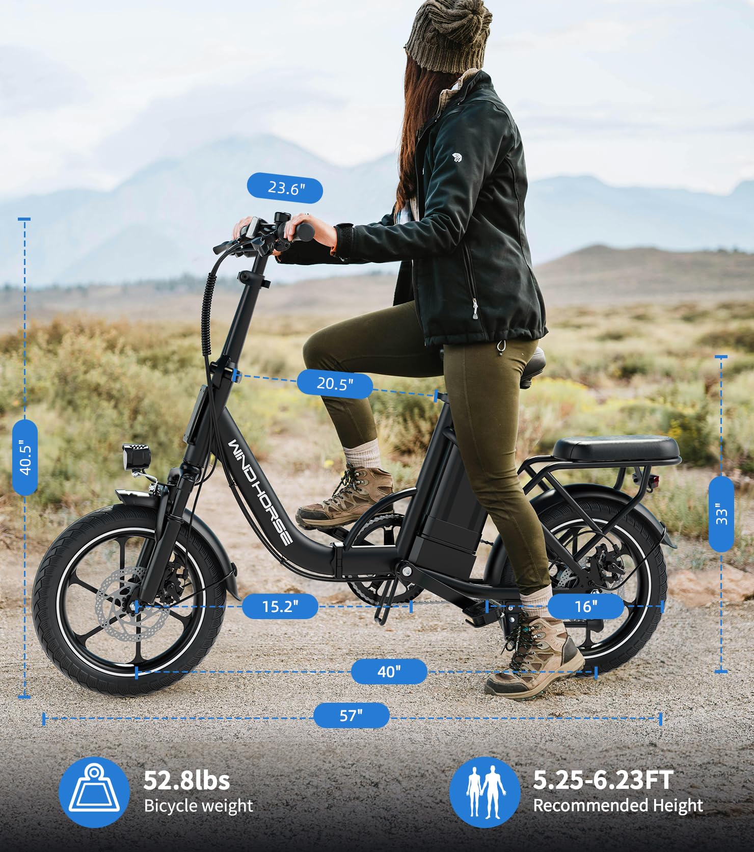 **WINDHORSE Electric Bike for Adults - 630W Peak Motor Folding E-Bike, 35 Miles Range, 25MPH, Dual Disc Brakes, Suspension & Removable Battery - Perfect for Commuting, City Riding & Outdoor Adventures**