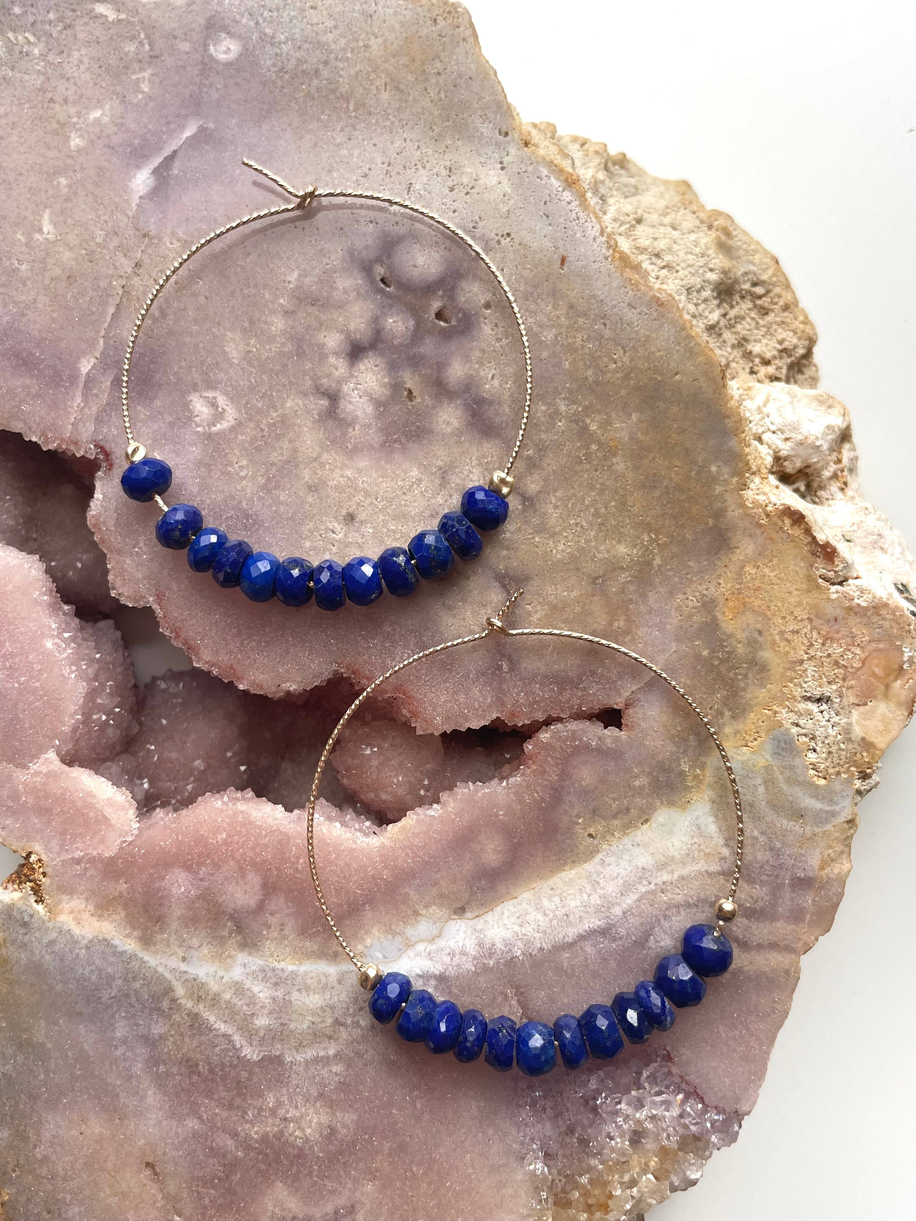 Lapis Lazuli Hoop Earrings - Natural Stone Jewelry for Women | Elegant Blue Gemstone Earrings for Everyday Wear & Special Occasions
