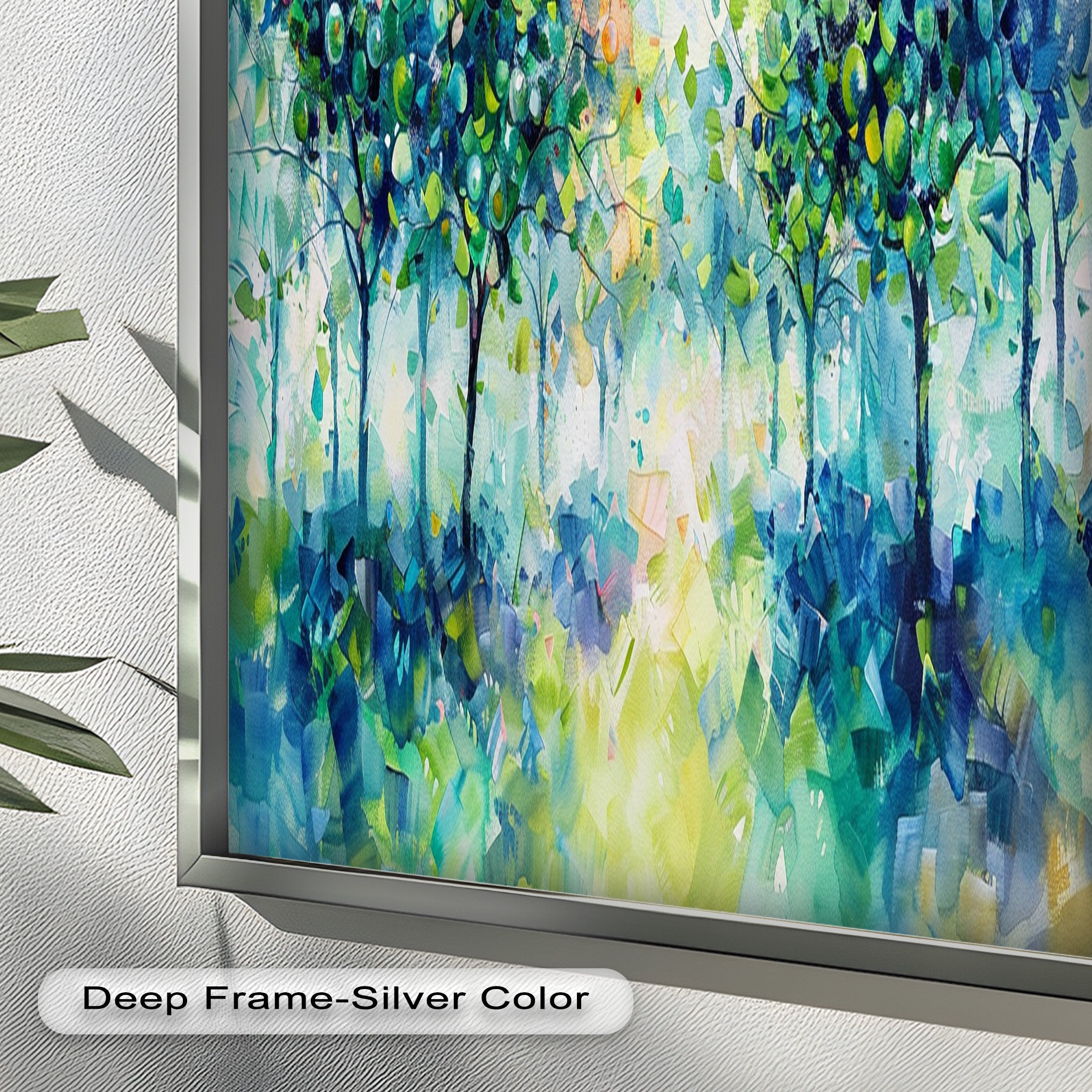 Blue & Green Forest Landscape Abstract Nature Oil Painting - Handmade Canvas Wall Art for Living Room, Bedroom & Office Decor