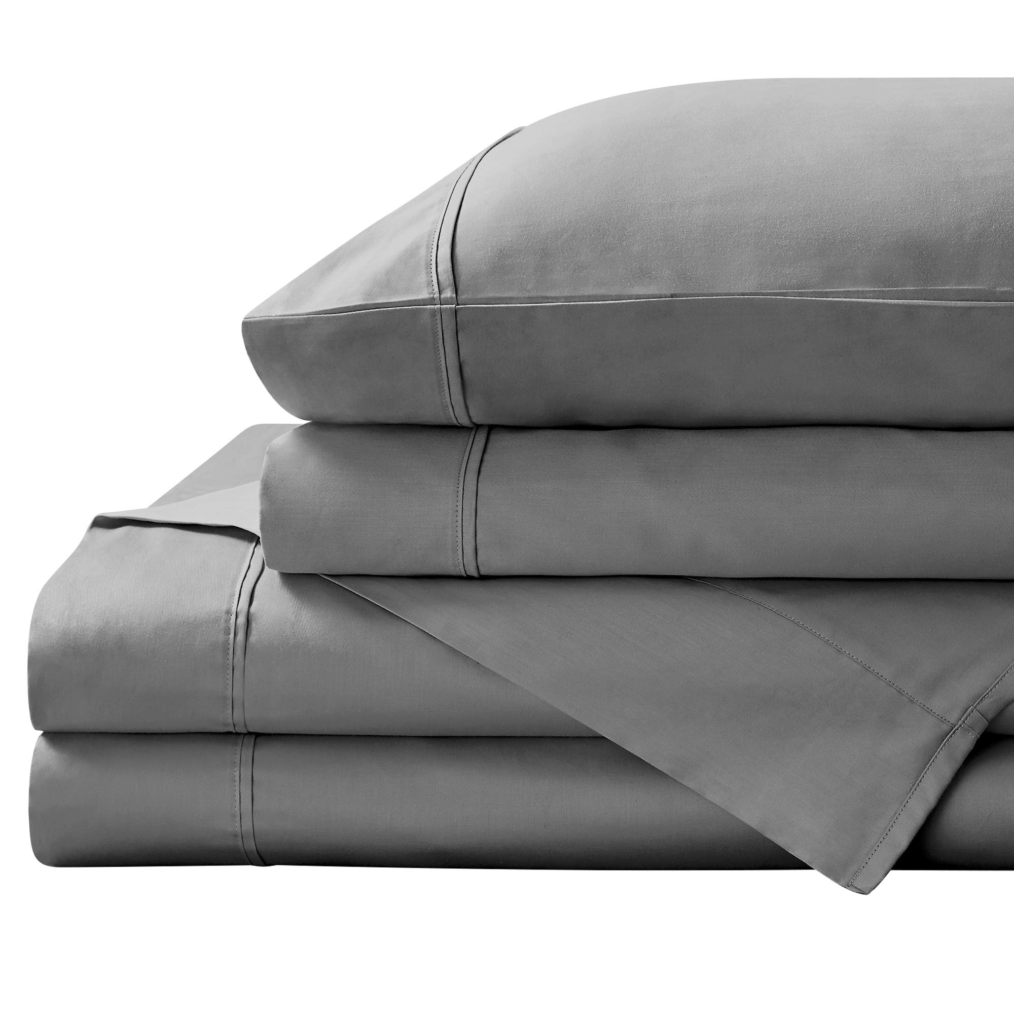 Brielle Home Viscose Bamboo Cooling Super Soft Sateen Sheet Set - California King Size, Charcoal Gray - Breathable & Hypoallergenic Bedding for Hot Sleepers & All Seasons Comfort
