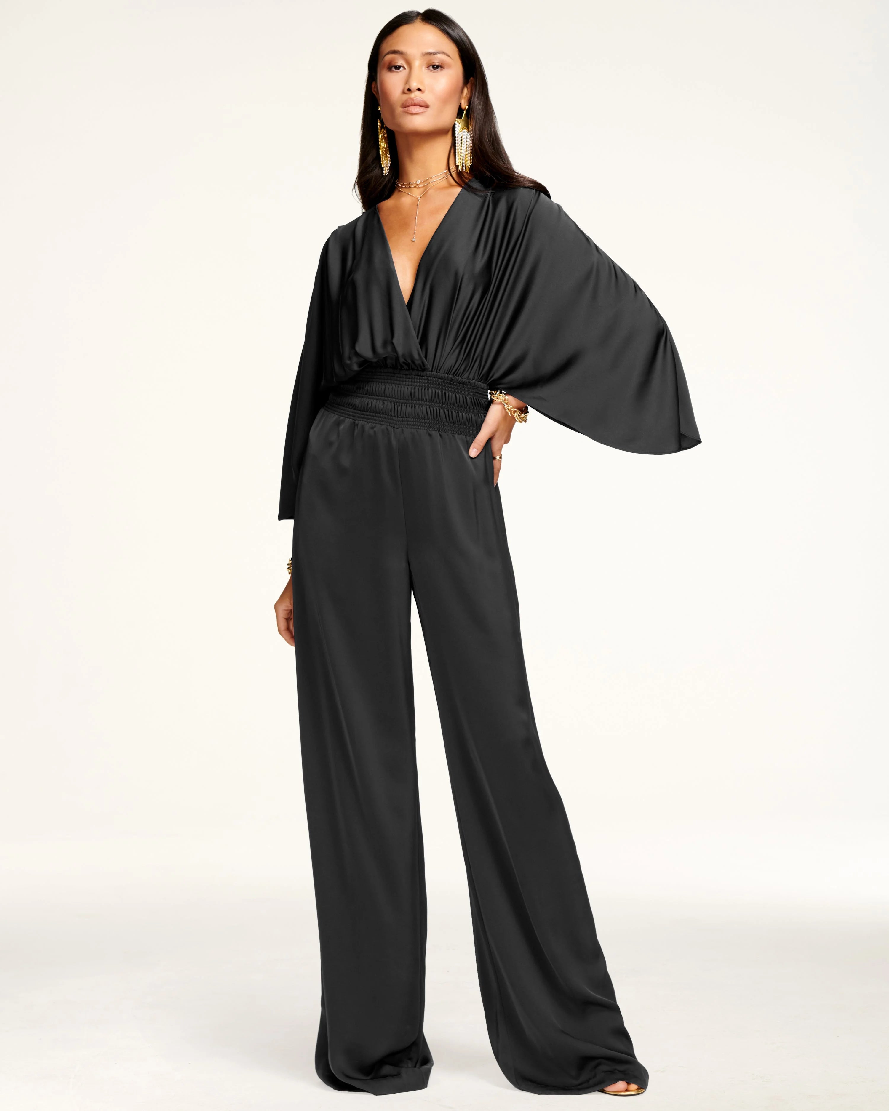 Cheri Wide Leg Jumpsuit for Women - Black Stretchy Comfortable Lounge Wear (Perfect for Casual Outings, Travel & Relaxing at Home)