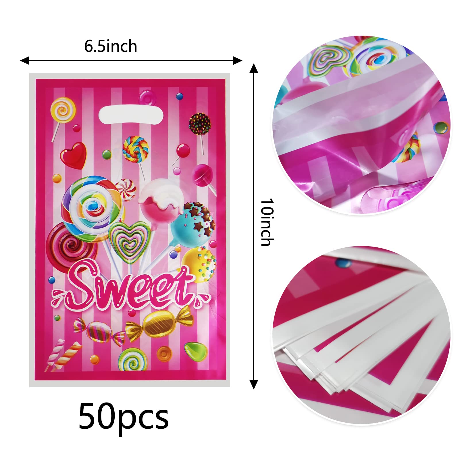 50 Pcs Candyland Goodie Gift Bags - Lollipop Treat Bags for Kids Birthday Party, Baby Shower & Wedding Favors - Sweet Candy Theme Party Supplies & Decorations - Perfect for Halloween, Christmas & School Events
