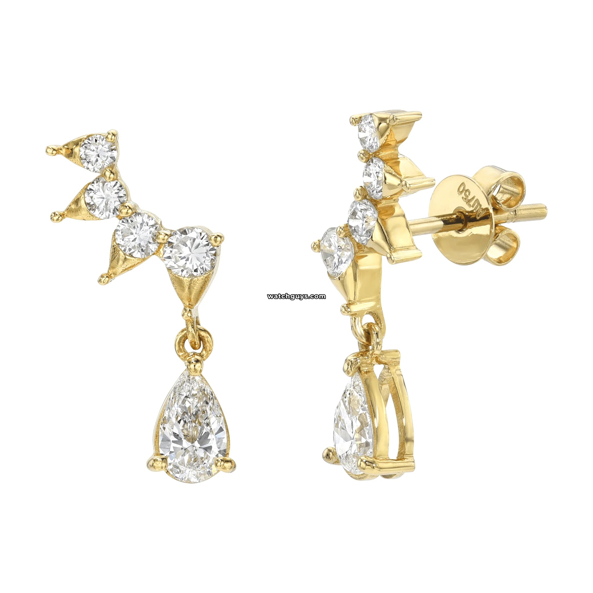 18k Yellow Gold Pear Diamond Drop Earrings - Elegant Dangling Earrings for Women, Perfect for Weddings, Parties & Special Occasions