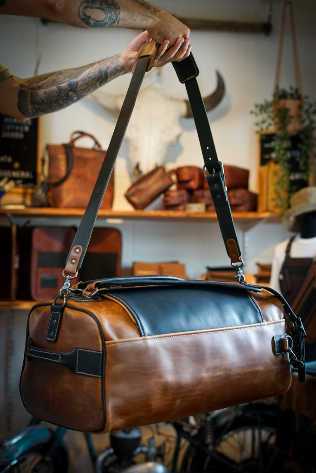 Duffleback Warrior Backpack - Two Tone Golden Maple Brown & Flat Black Accents - Durable Travel & Gym Bag for Outdoor Adventures & Daily Commute