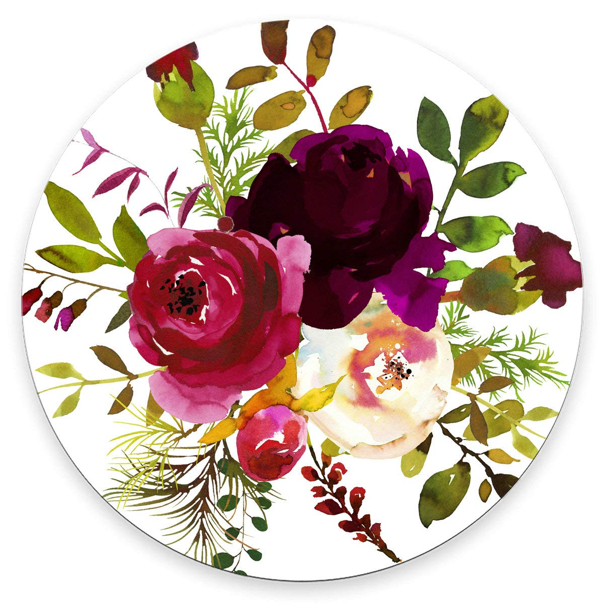 Purple Watercolor Floral Round Mouse Pad - 7.9 Inch Non-Slip Desk Mat for Office, Gaming & Home Use - Elegant Flower Design Computer Accessory Gift for Coworkers & Friends