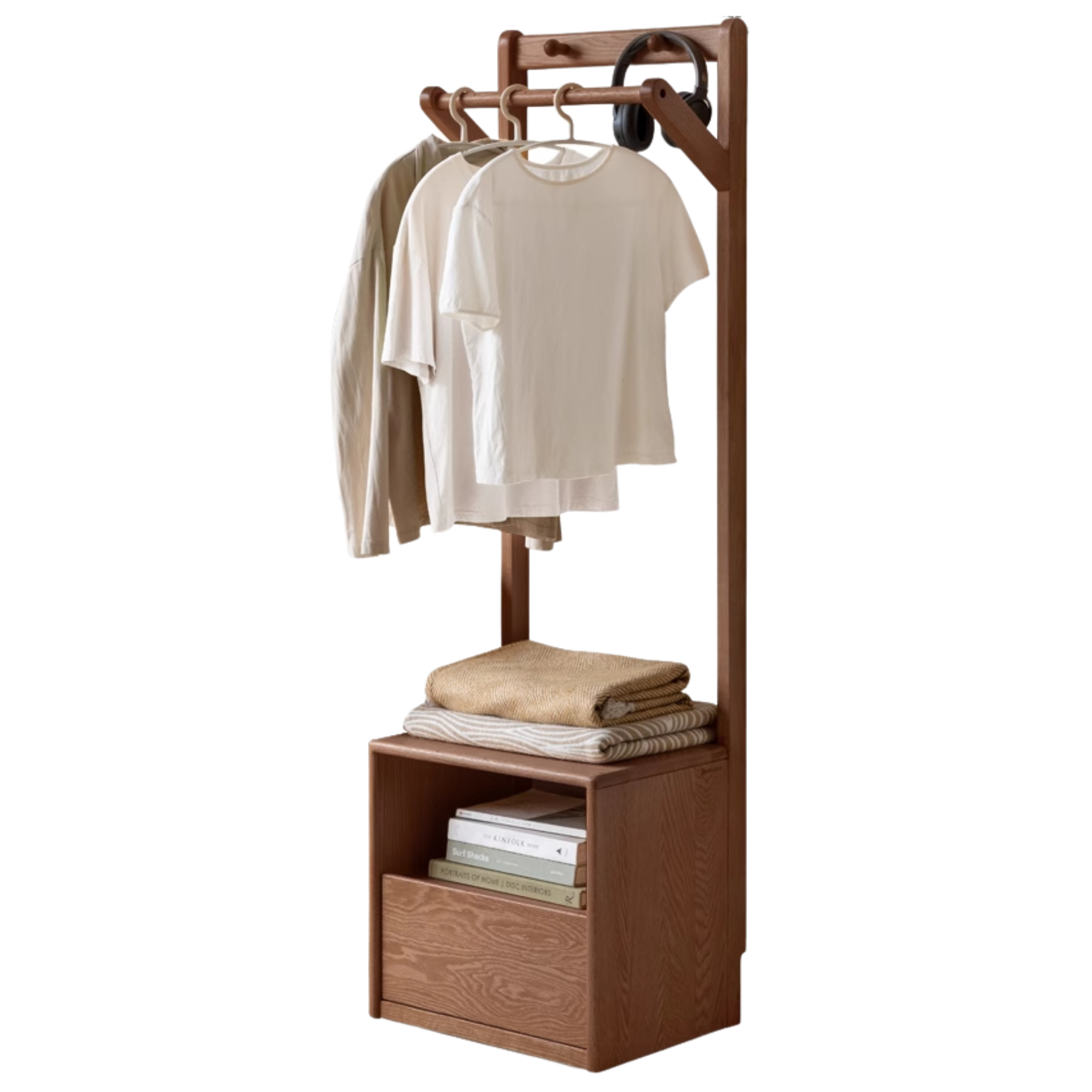 Nordic Solid Wood Clothes Rack - Oak & Birch Floor Storage Organizer for Bedroom, Closet, and Entryway