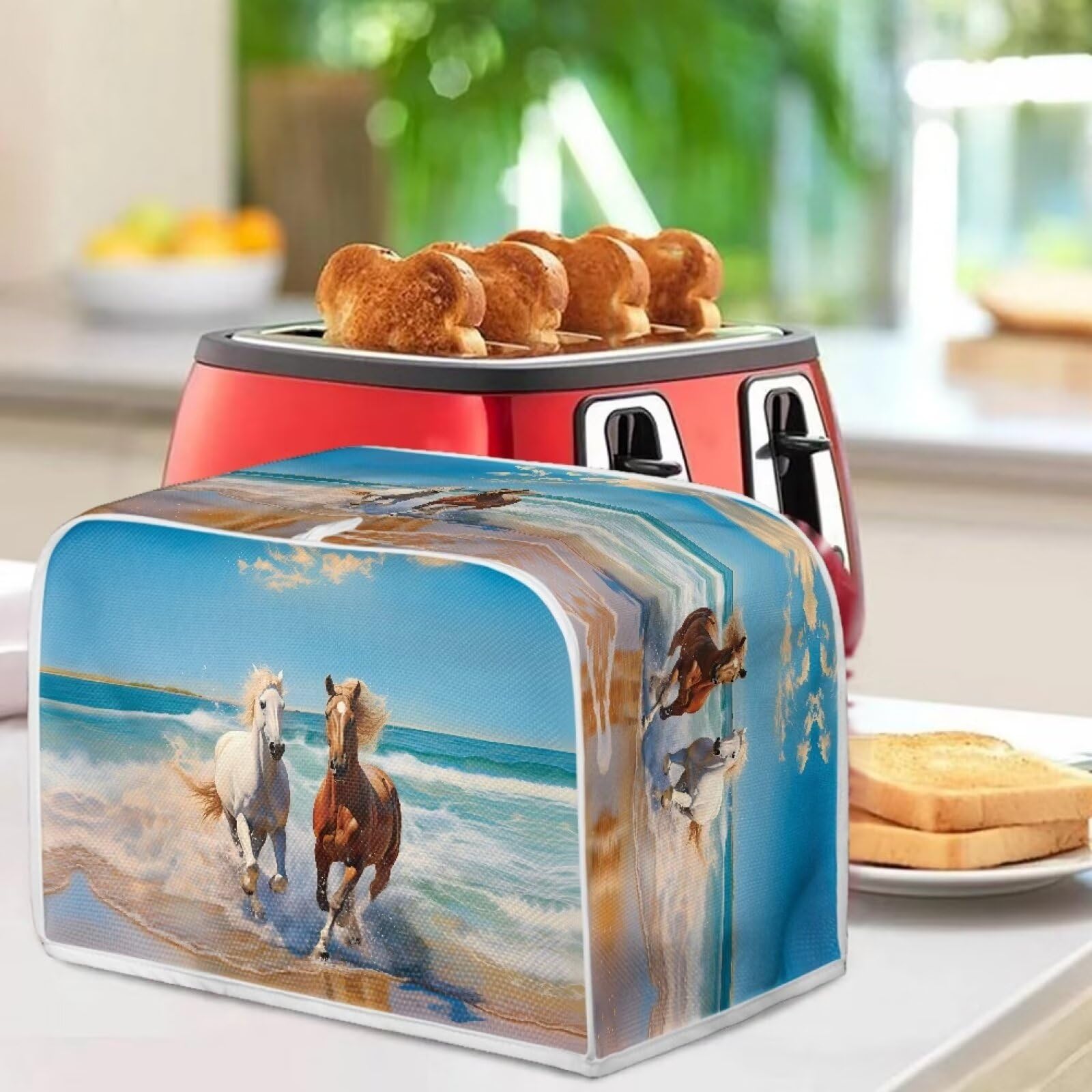4-Slice Toaster Cover - Horse Print Dust Protector for Kitchen, Durable & Fingerprint-Resistant - Perfect for Microwave Oven, Bakeware & Small Appliance Protection (Ideal for Country Kitchen Decor & Gift)