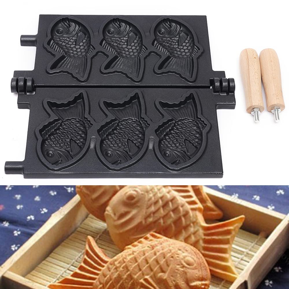 Commercial Taiyaki Maker Machine - Japanese Fish-Shaped Waffle Iron with Non-Stick Coating (3-Fish Mold, LPG Gas) - Perfect for Street Food, Cafes & Home Baking