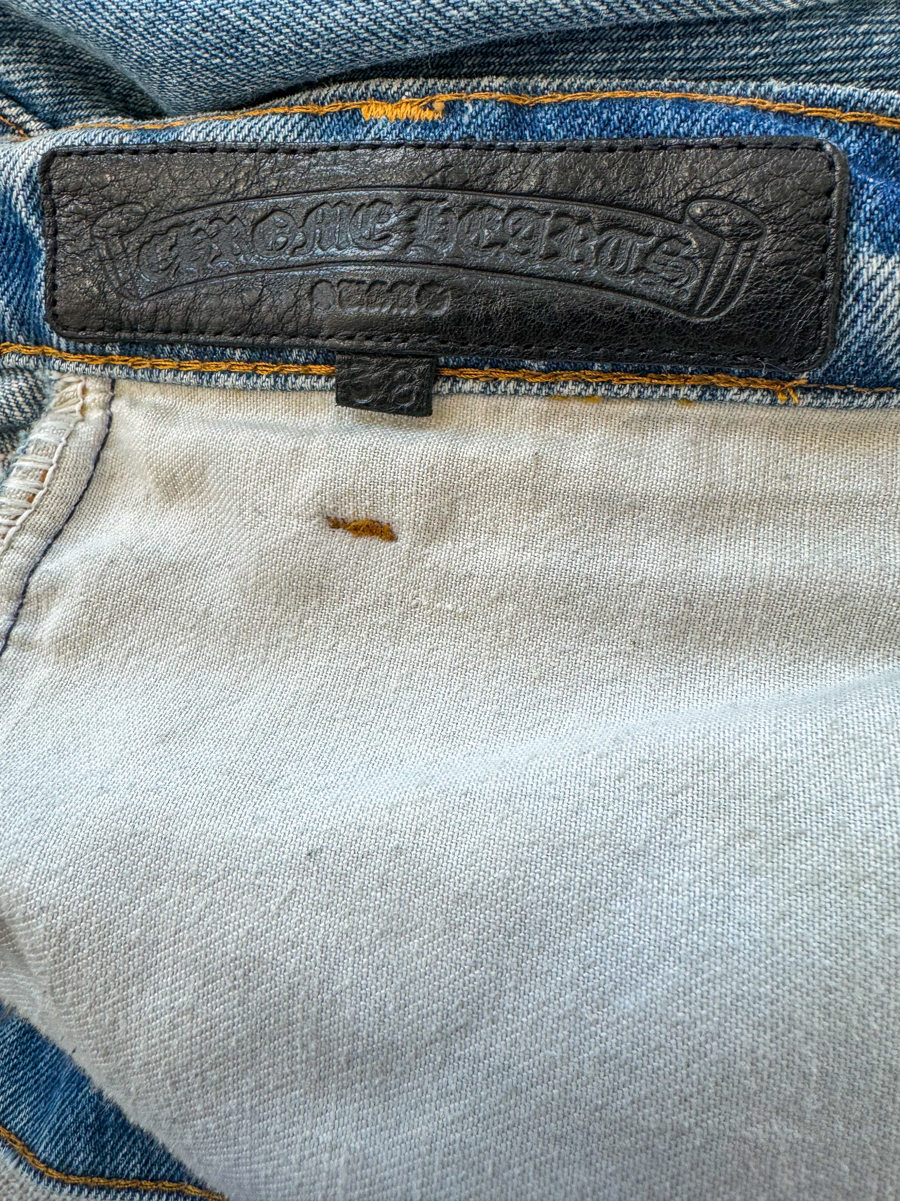 Chrome Hearts x Levi's St. Barth Blue Galaxy Patch Distressed Denim Jeans for Men - Vintage Designer Jeans with Unique Patches for Casual Wear & Street Style