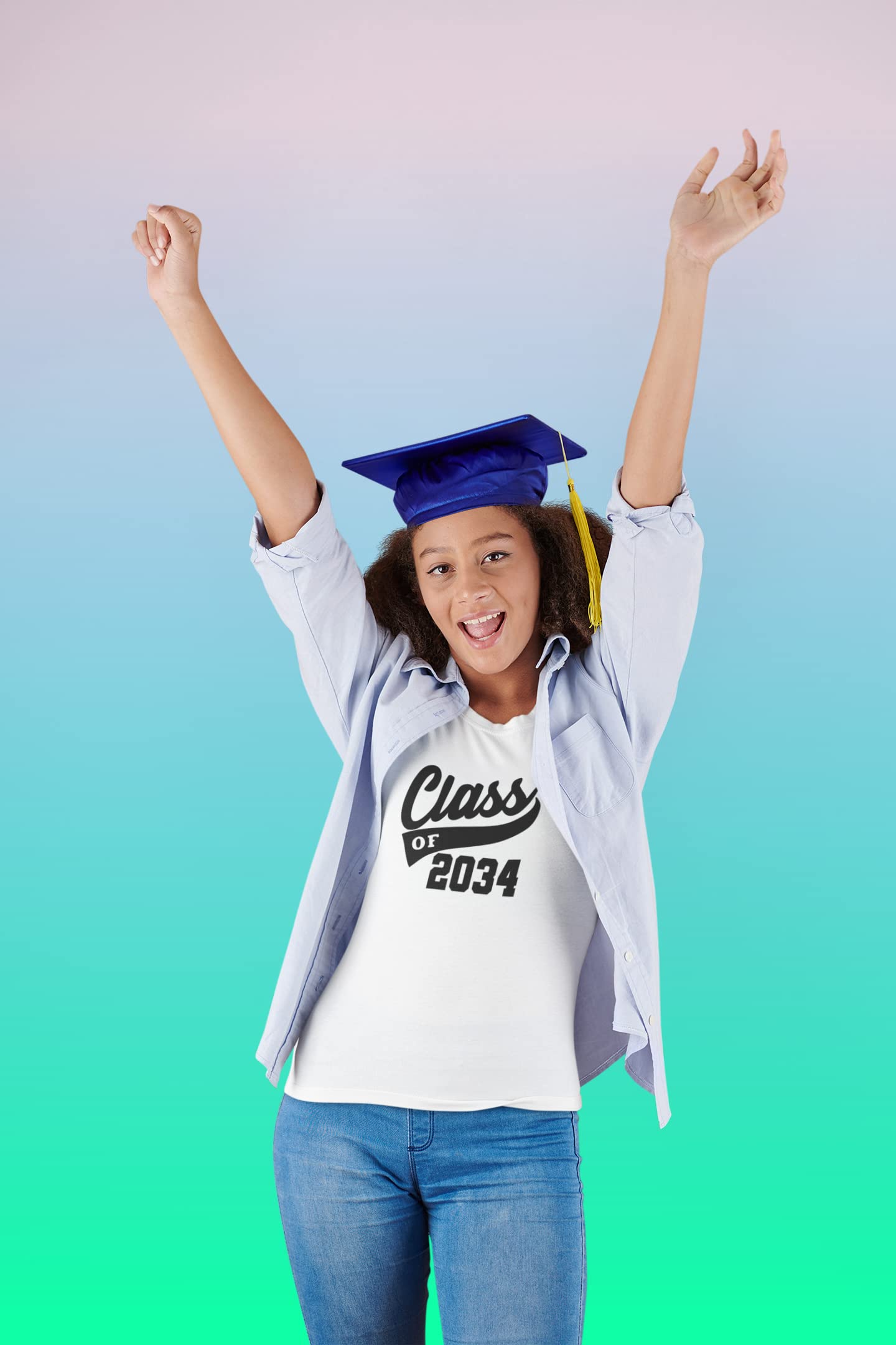 Class of 2034 Graduation Iron On Transfer - Custom HTV Graduate Patch for Tshirts & Apparel - High School & College Senior Shirt Sticker in Orange Glitter - Perfect for DIY Graduation Gifts, Senior Week & School Spirit Events