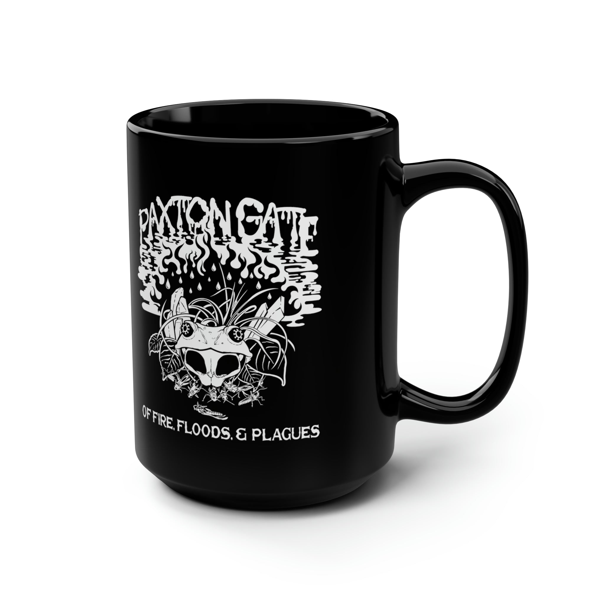 Black Fire, Floods and Plagues Ceramic Mug by Megan Lees - Unique Gothic Coffee Cup for Halloween, Dark Aesthetic Lovers & Apocalypse Themed Gifts