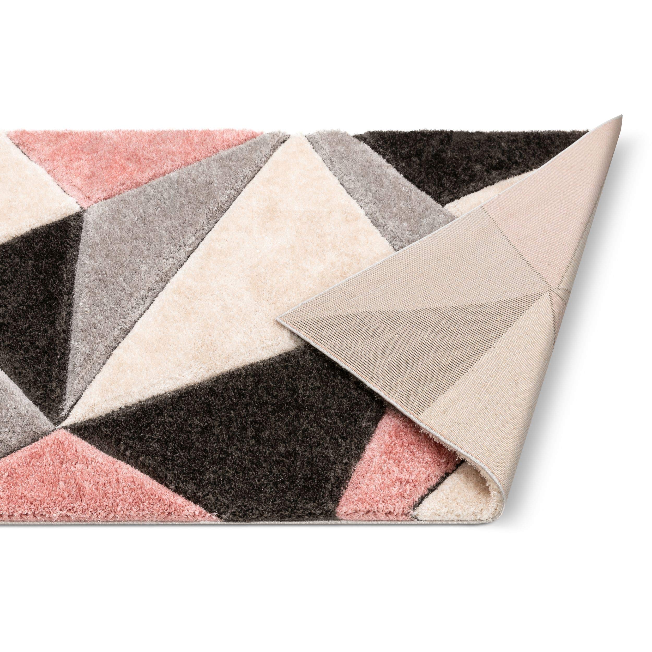 Well Woven Walker Pink Triangle Boxes Thick Soft Plush 3D Textured Shag Area Rug 5'3