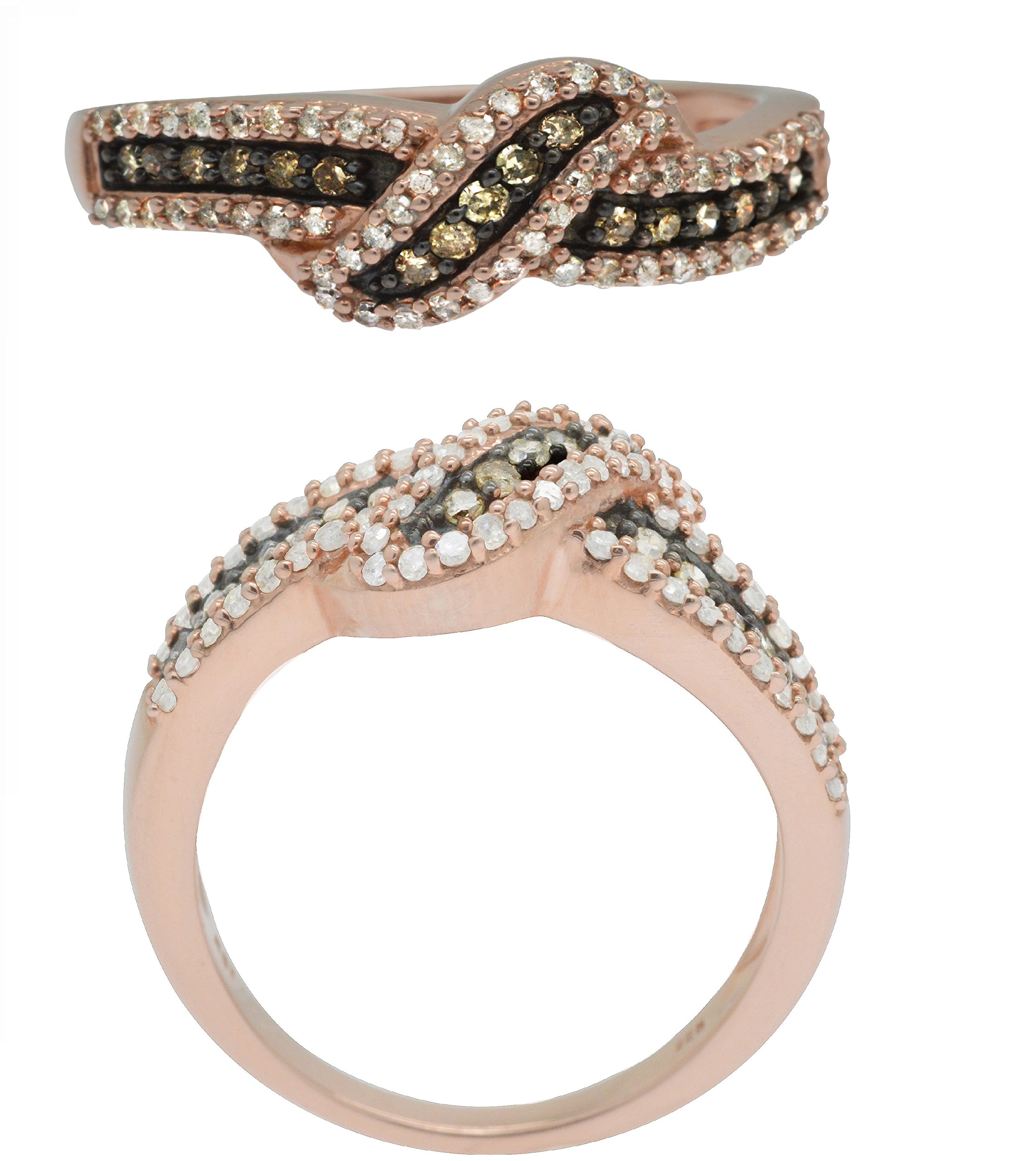 1/2 Carat (cttw) 925 Sterling Silver White & Brown Diamond Ring - 18K Rose Gold Plated Wedding Band for Women | Elegant Bridal Jewelry, Anniversary Gift & Special Occasion Accessory