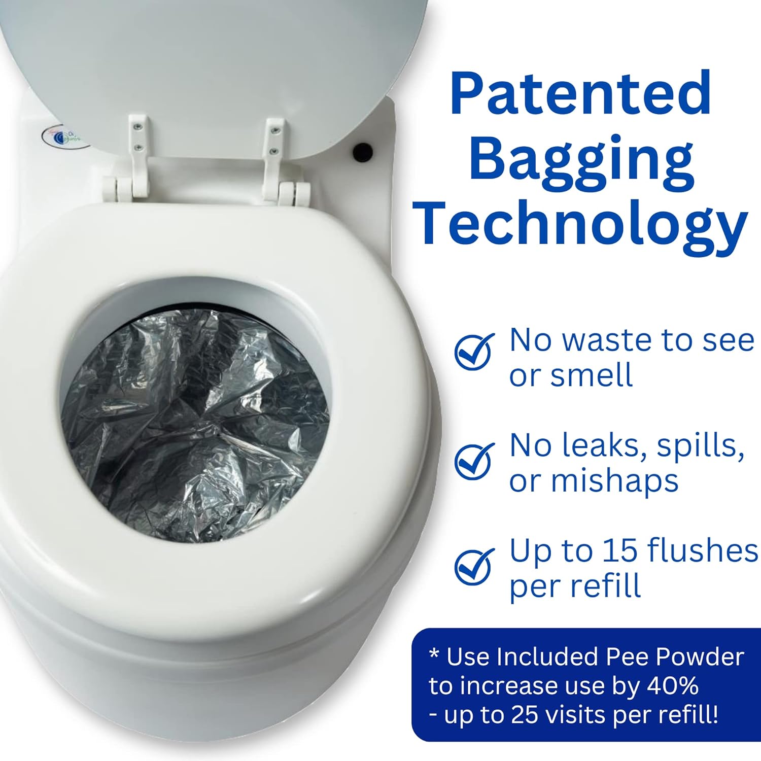 Laveo Dry Flush DF1045AC Waterless Portable Toilet with AC Power Adapter - Ideal for Camping, RV Trips, Boating & Emergency Preparedness