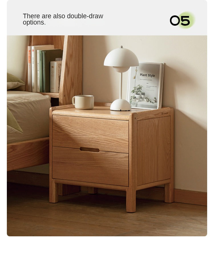 Solid Oak Wood Nightstand - Modern Nordic Style Bedside Table for Bedroom, Living Room, or Office