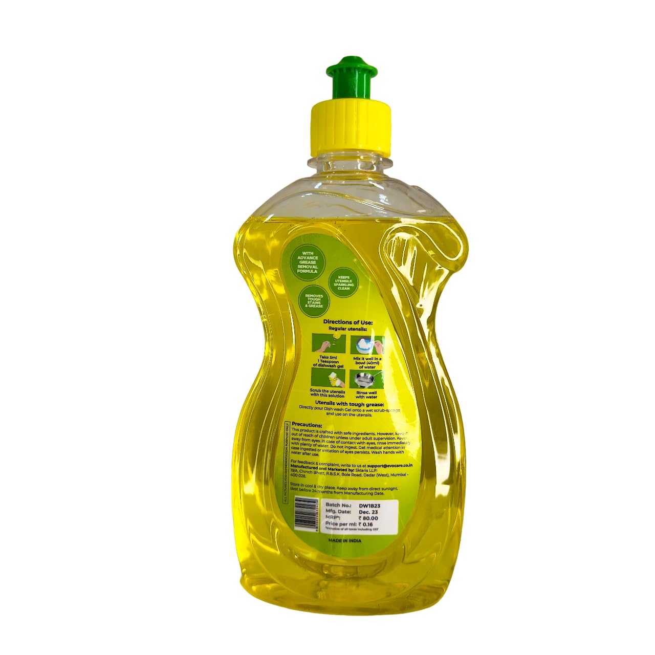 Evocare Natural Lemon Dishwashing Gel 1 Liter (Pack of 2 x 500ml) - Gentle & Effective for Greasy Pots, Pans & Dishes - Eco-Friendly Kitchen Cleaner