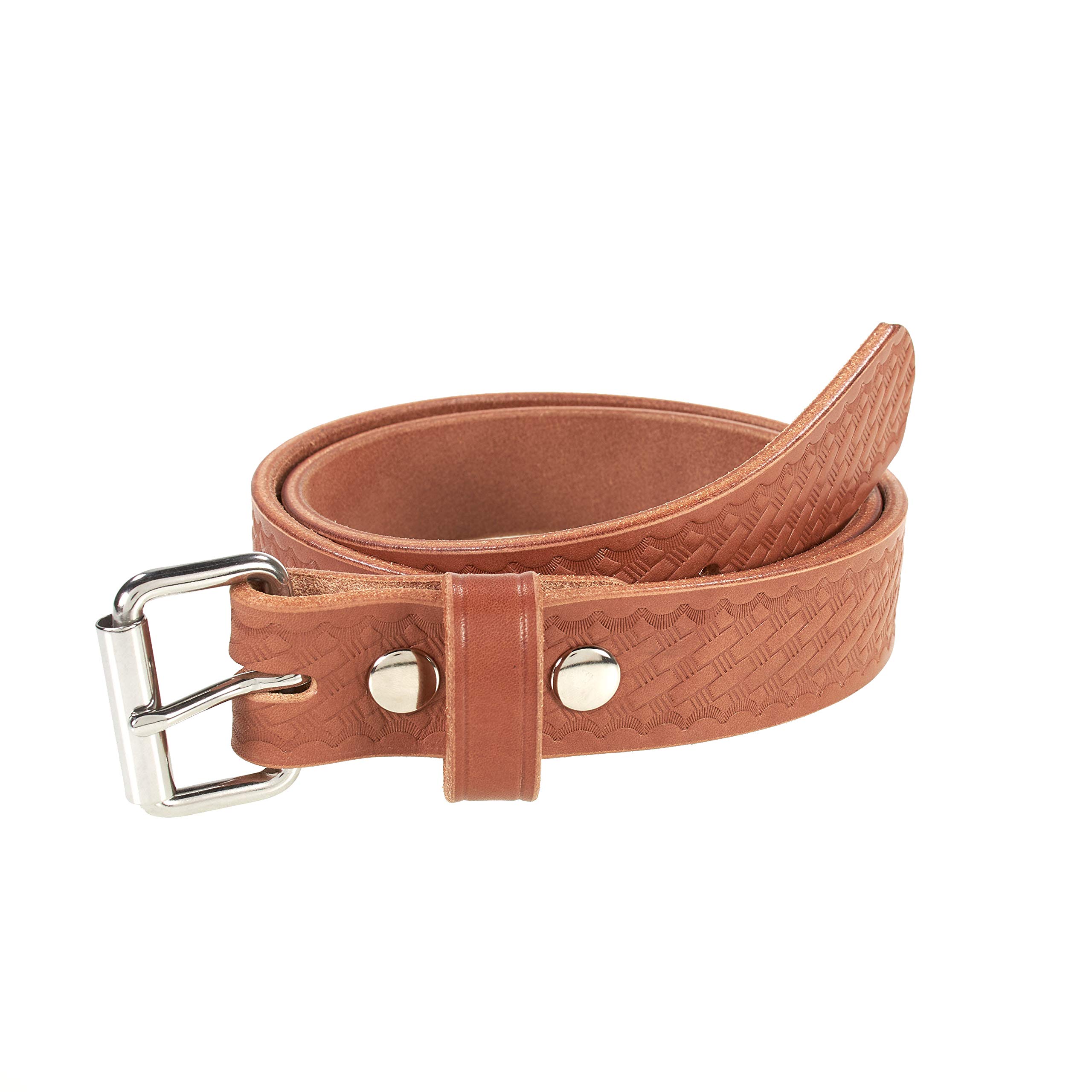 Old Timer Heavy Duty 14 oz Leather Gun Belt - Basketweave Embossed Concealed Carry CCW Belt - Handmade in USA - Perfect for Everyday Wear & Tactical Use