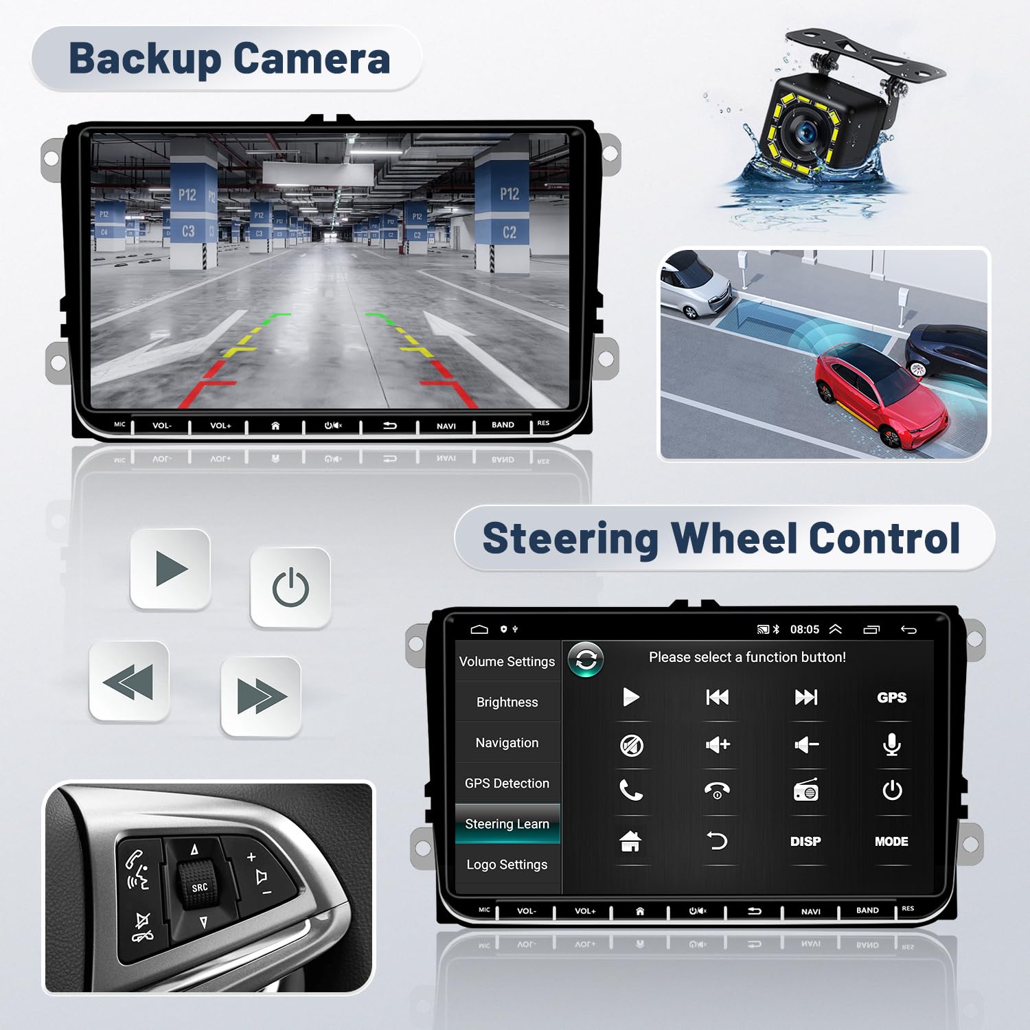 2G+64G Hikity Android 13 Car Stereo for VW Seat Skoda Passat Golf - 9 Inch Touchscreen GPS Navigation Radio with WiFi, FM, SWC, Canbus & Reverse Camera - Perfect for Commuting, Road Trips & Hands-Free Driving