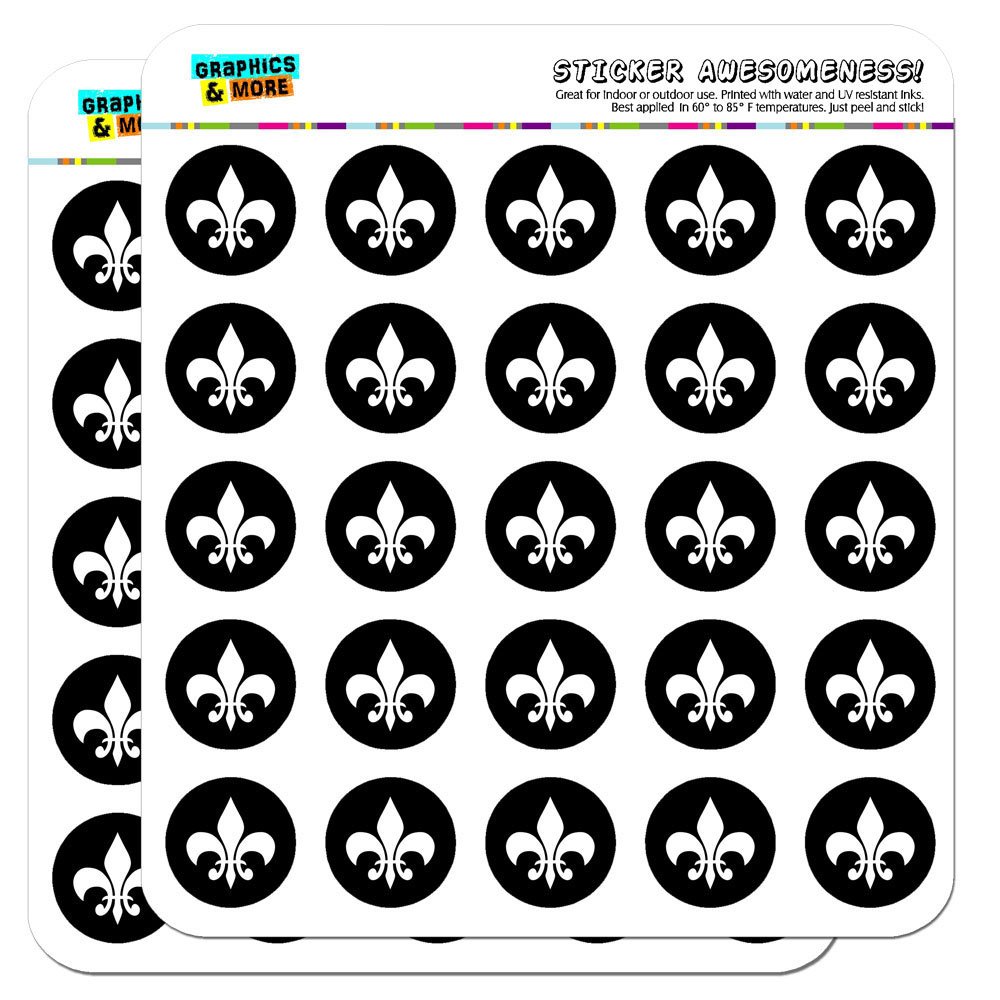 Fleur de Lis Black 1 Inch Planner Stickers for Bullet Journals, Calendars & Scrapbooking - Opaque Vinyl Decorative Stickers for DIY Crafts, Planners & Memory Books