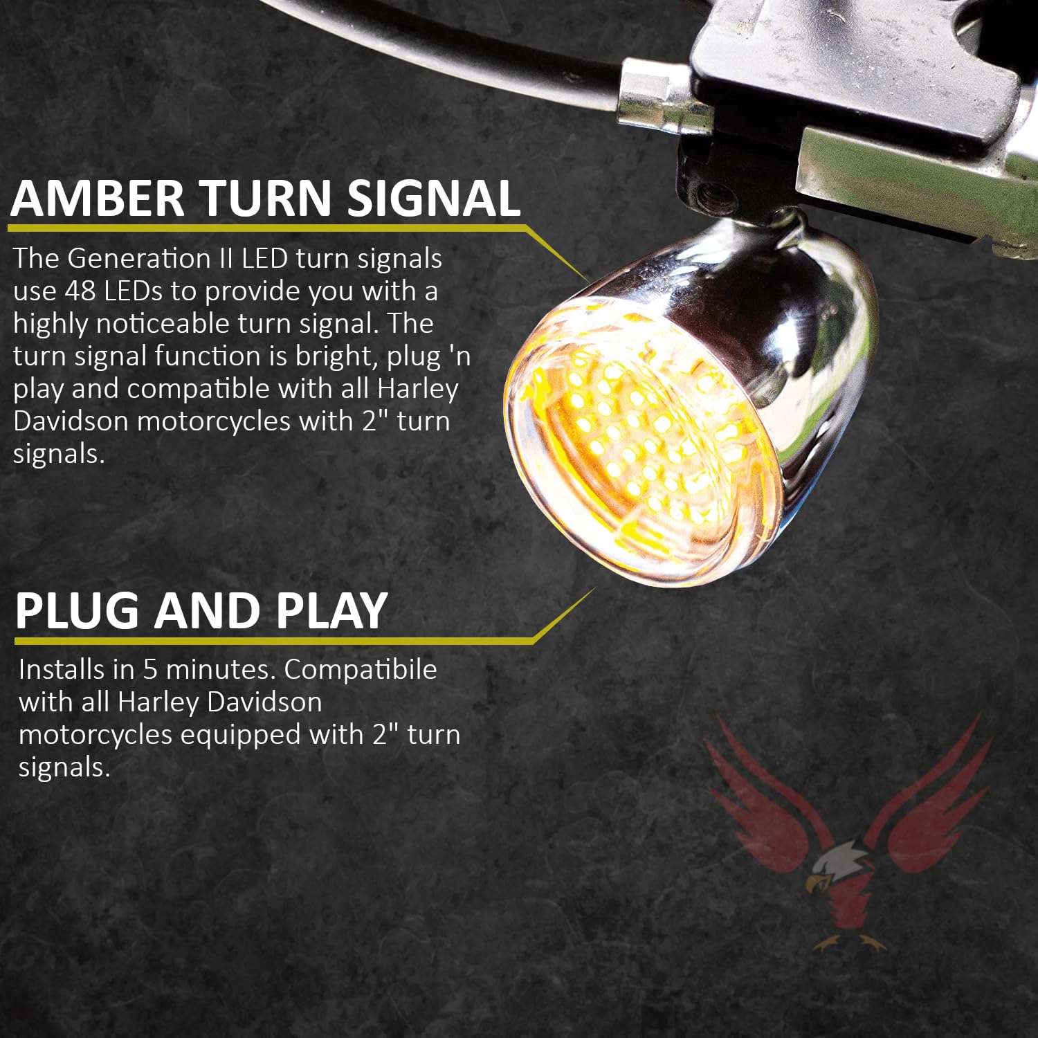 Premium LED Turn Signals for Harley Davidson - Eagle Lights Gen II Front LED with White Running Lights (1157 Base) - Enhance Visibility & Safety for Night Riding & Urban Commuting