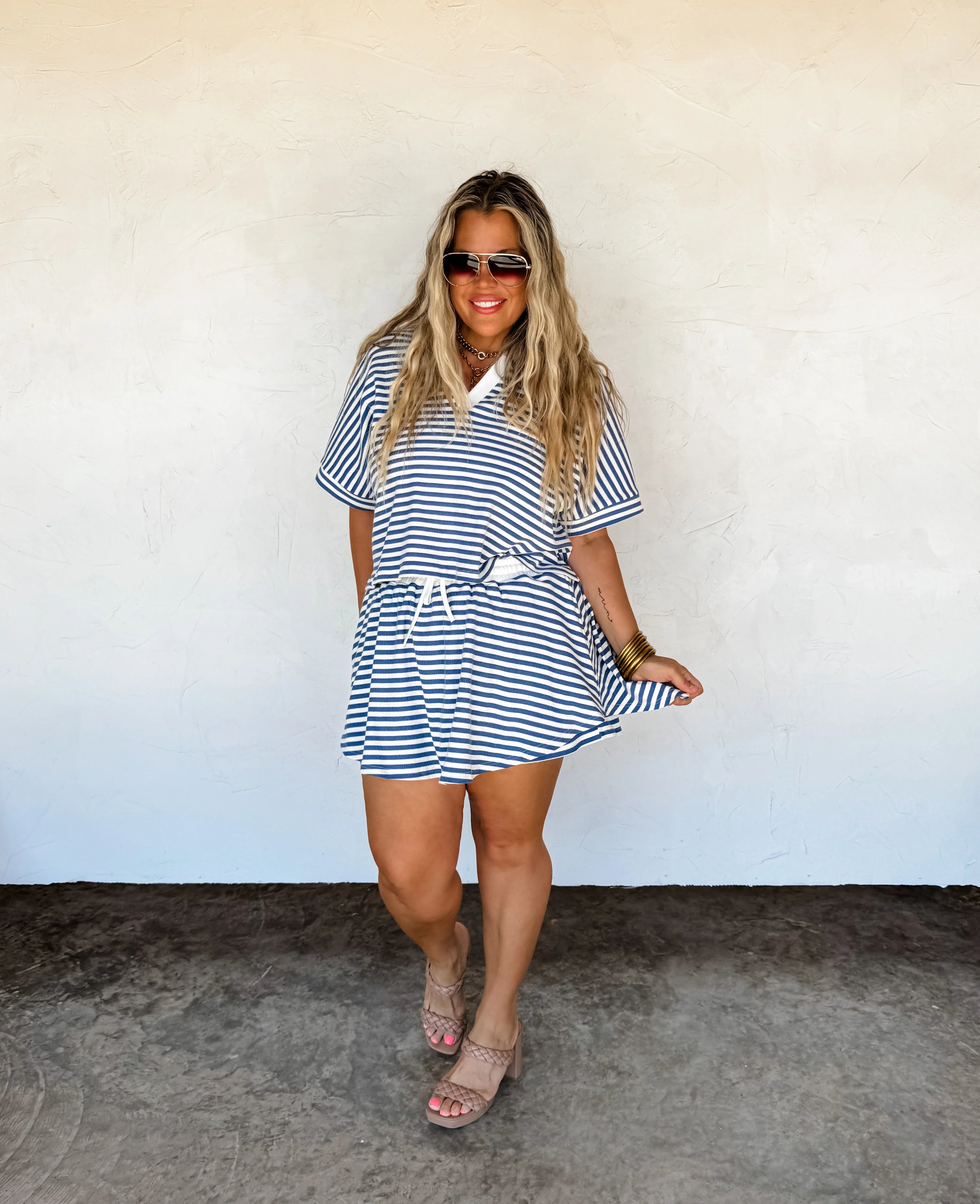 PREORDER: Stylish Harbor Stripe Skort Set - Navy & White - Perfect for Golf, Tennis & Summer Outings