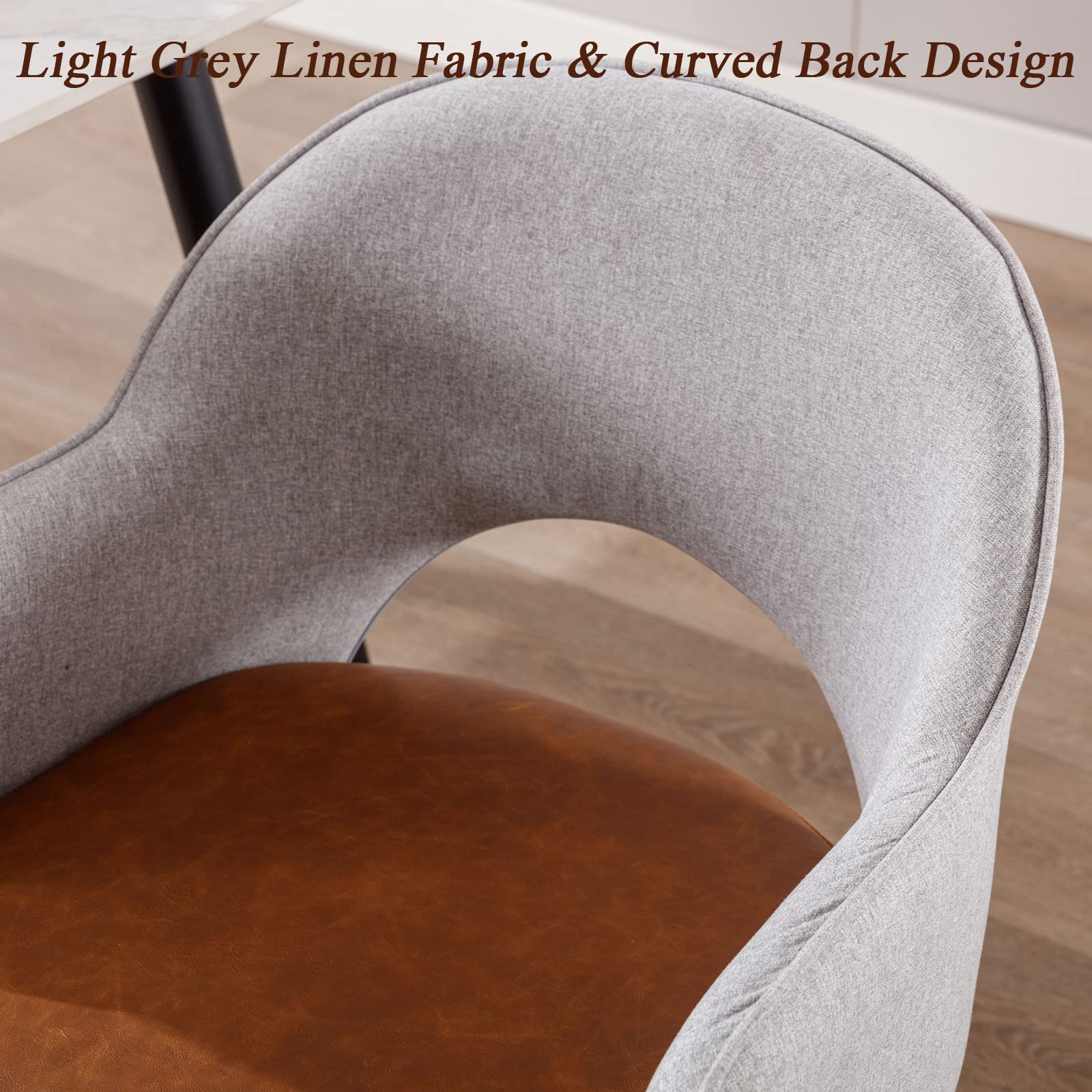 DUOMAY Modern Swivel Dining Chairs Set of 4 - Linen & Faux Leather Upholstered Accent Side Chairs for Home, Office or Dining Room - No Wheels Desk Chairs in Light Grey - Perfect for Living Rooms, Home Offices and Elegant Dining Spaces
