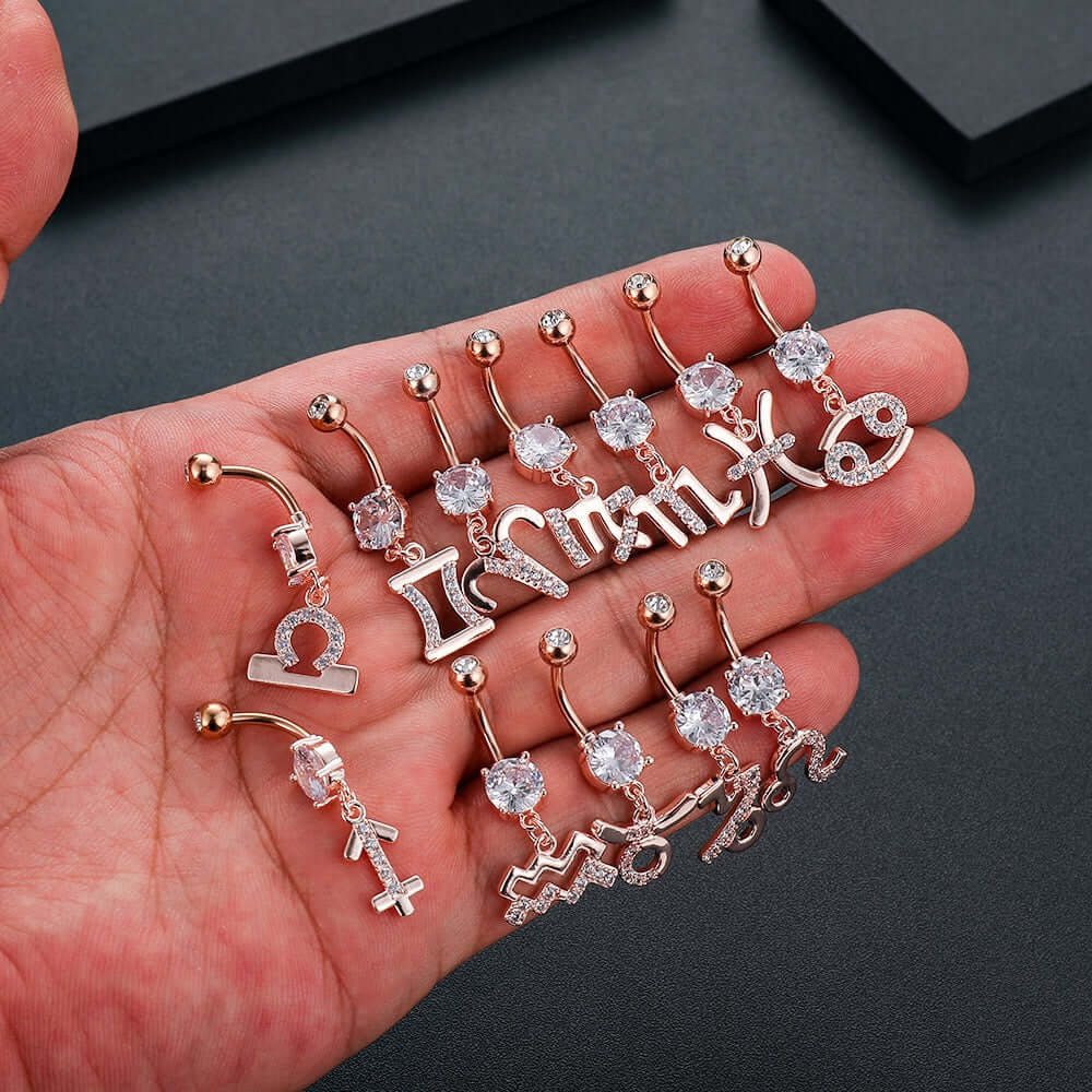 12 Constellation Belly Button Rings - WH2615 | Trendy Zodiac Navel Piercing Jewelry for Women, Perfect for Parties, Beach & Everyday Wear