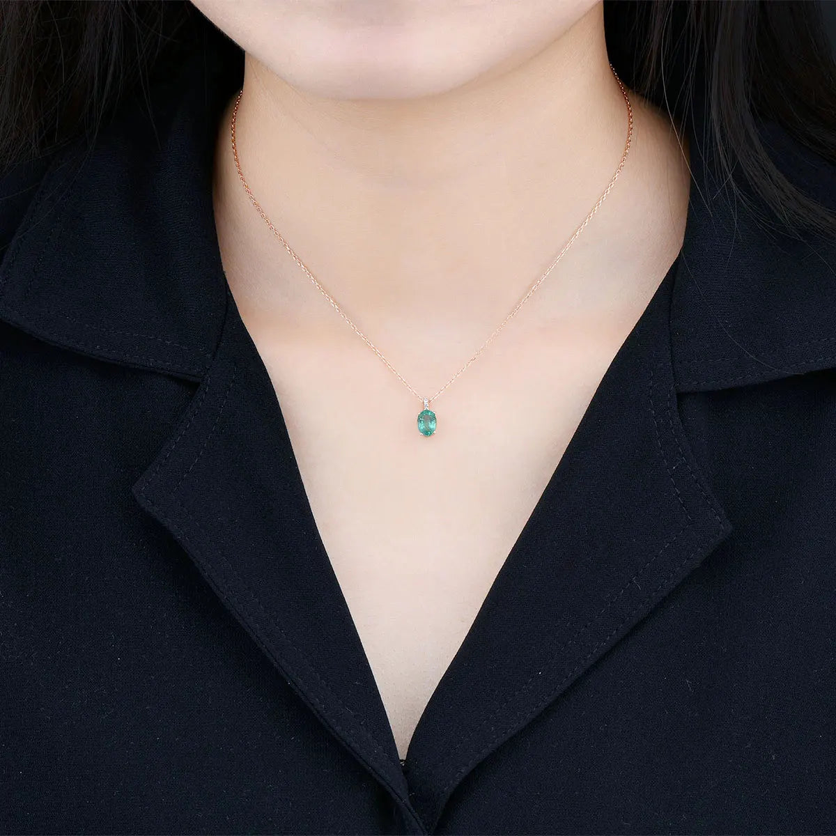18K Rose Gold Emerald and Diamond Pendant Necklace - 0.82ct Natural Emerald & 0.028ct Diamond Jewelry with Sterling Silver Chain - Elegant Gift for Women, Birthday, Anniversary & Special Occasions