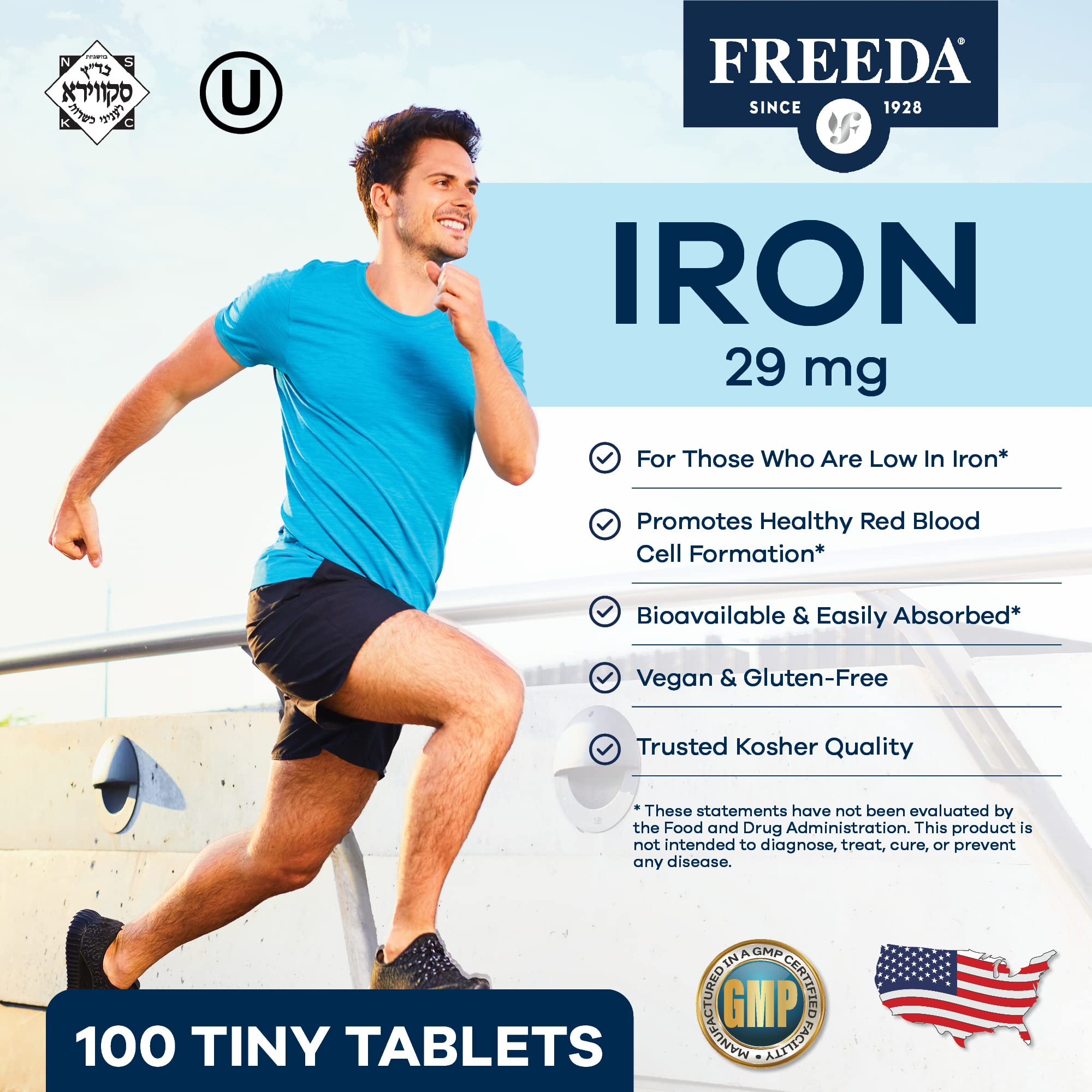 Freeda Iron Supplement - Ferrous Fumarate Iron Tablets for Energy & Anemia Support | Vegan, Gluten-Free Iron Pills for Women & Men | Boost Energy Levels & Improve Blood Health