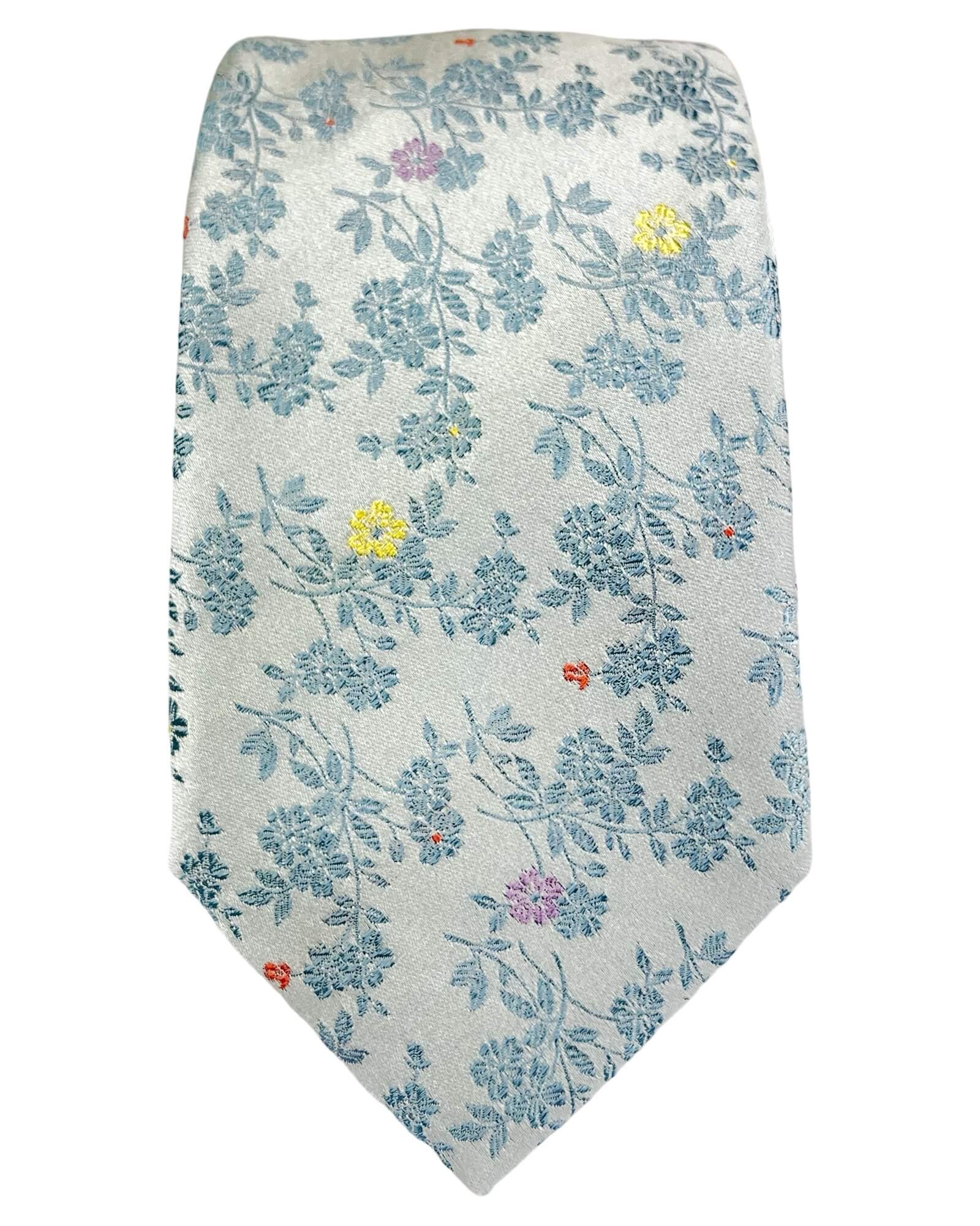DÉCLIC Belluno Floral Tie for Men - Elegant Blue Silk Necktie for Weddings, Business & Formal Events