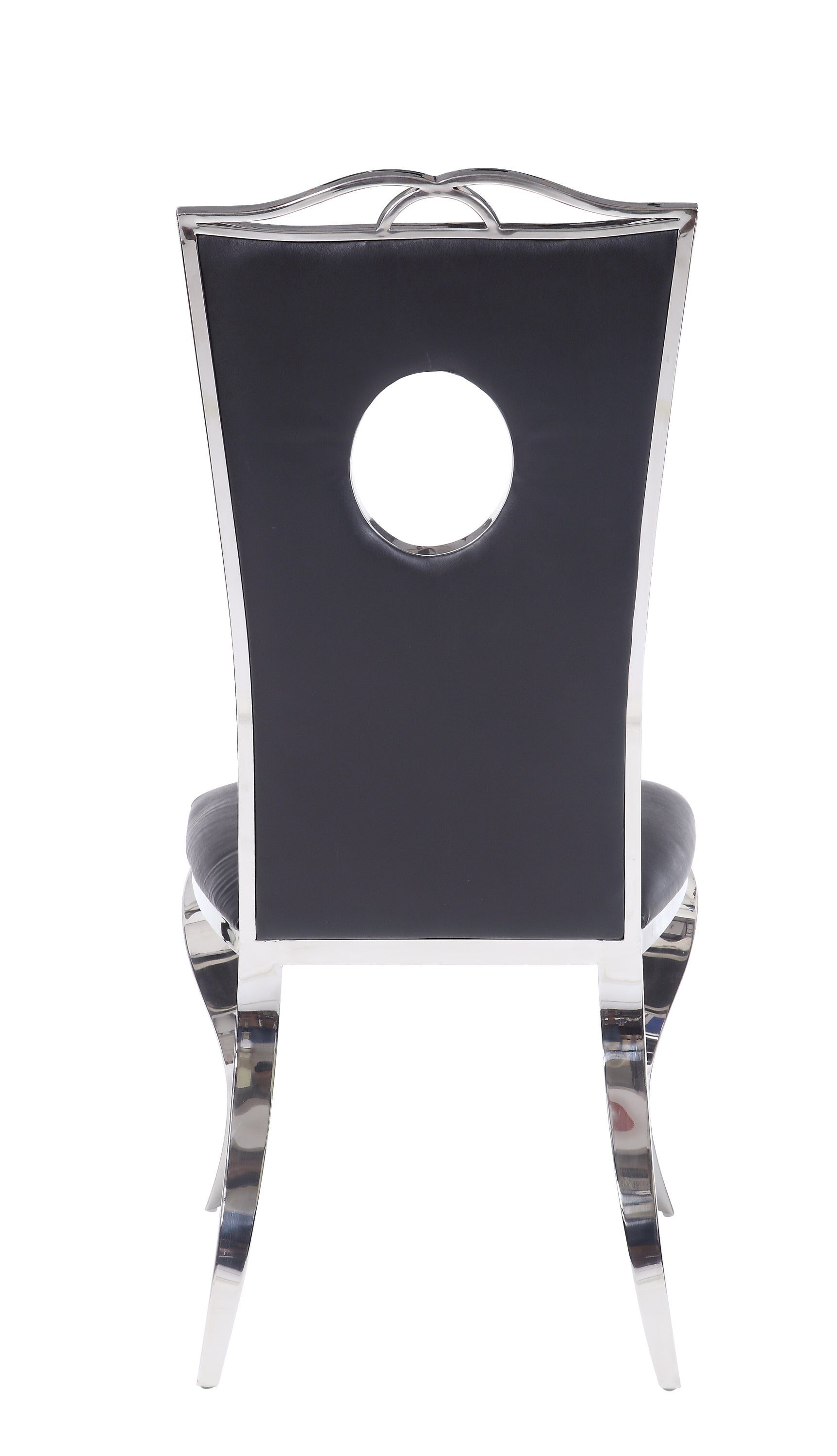 Modern Black & Stainless Steel Dining Chairs with Cutout Back Design - Set of 2 Contemporary Kitchen Chairs for Dining Room, Breakfast Nook or Office Workspace