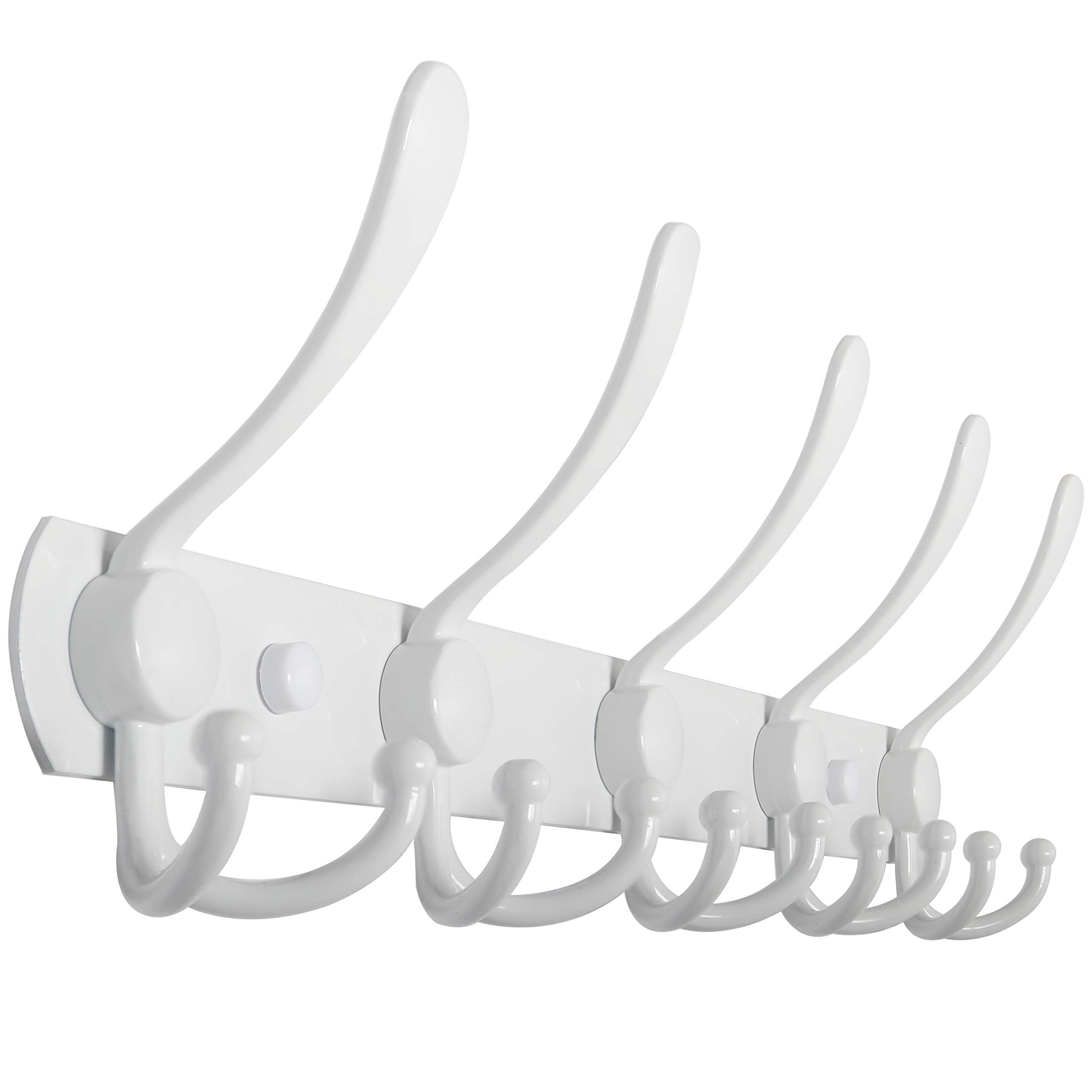 Wall Mounted Coat Rack with Hooks - White for Jackets & Clothes in Entryway