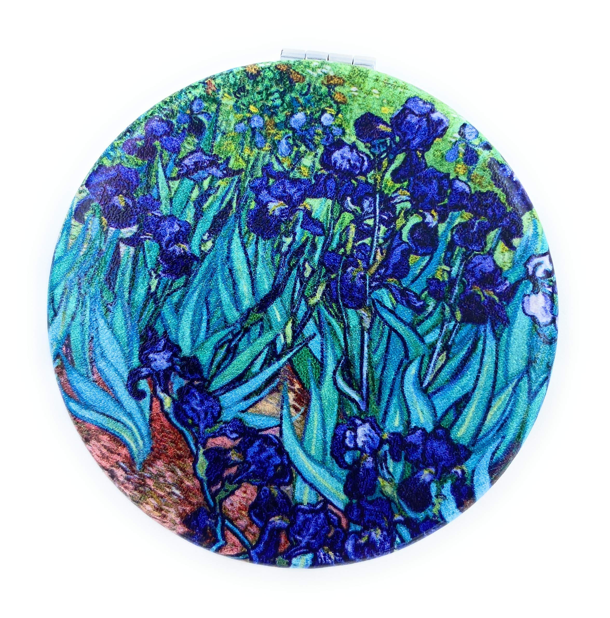 Van Gogh Irises Flower Compact Mirror for Women - Small Travel Pocket Mirror with Magnifying Glass, Unique Artistic Gift for Mom - Perfect for Makeup Touch-ups, Travel & Purse Essentials