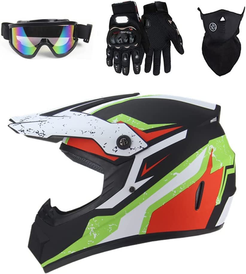 **LVSENET DOT Approved Dirt Bike Helmet - ATV, BMX, Mountain Bike Full Face Helmet with Goggles & Gloves Set (Black, Large) - Ideal for Downhill, Cross Country & Off-Road Riding**