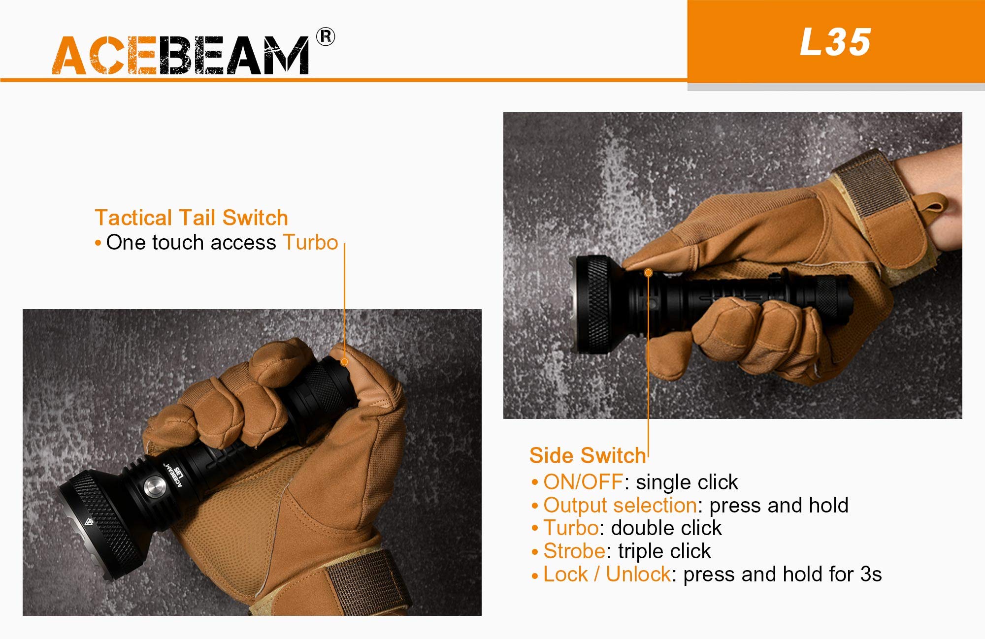 ACEBEAM L35 5000 Lumen Super Bright LED Flashlight - 480m Throw, XHP70 LED, 1