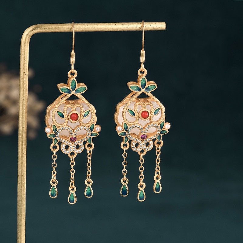 Exquisite Gold Plated Jade Drop Dangle Earrings for Women - Elegant Handmade Jewelry Gift for Brides, Party & Special Occasions