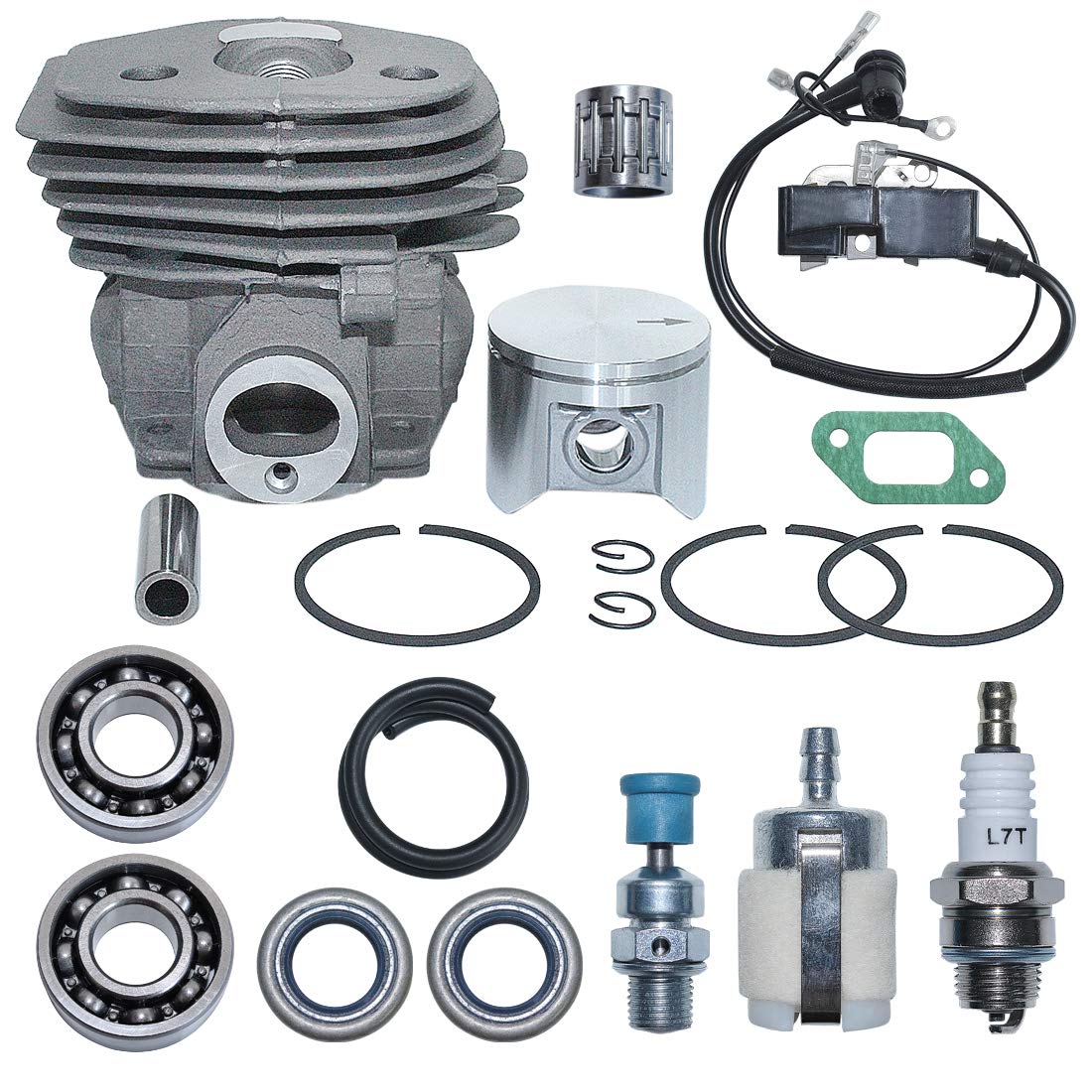 AUMEL 47mm Cylinder Piston Kit with Fuel Filter & Ignition Coil - Compatible with Husqvarna 357 359 Chainsaw - Replacement for 537157302, 544047502 - Perfect for Chainsaw Repair & Maintenance