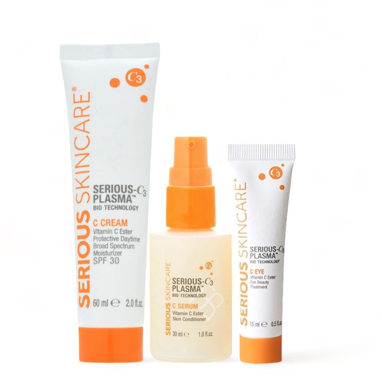 Serious Skincare Vitamin C Day Trio Set - SPF 30 Moisturizer, Brightening Serum & Eye Treatment for Glowing Skin | Anti-Aging Skincare Routine, Daily Hydration & Sun Protection