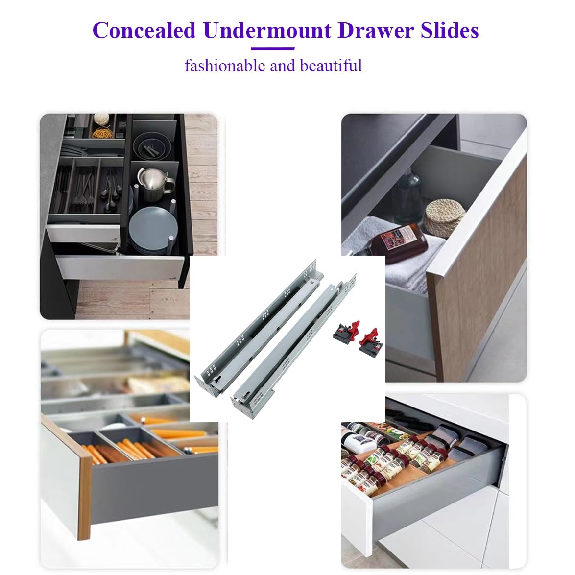 21 Inch Undermount Soft Close Drawer Slides - 6 Pairs Full Extension Drawer Rails with Locking Device & Rear Mounting Brackets | Perfect for Kitchen Cabinets, Dressers, and Office Furniture