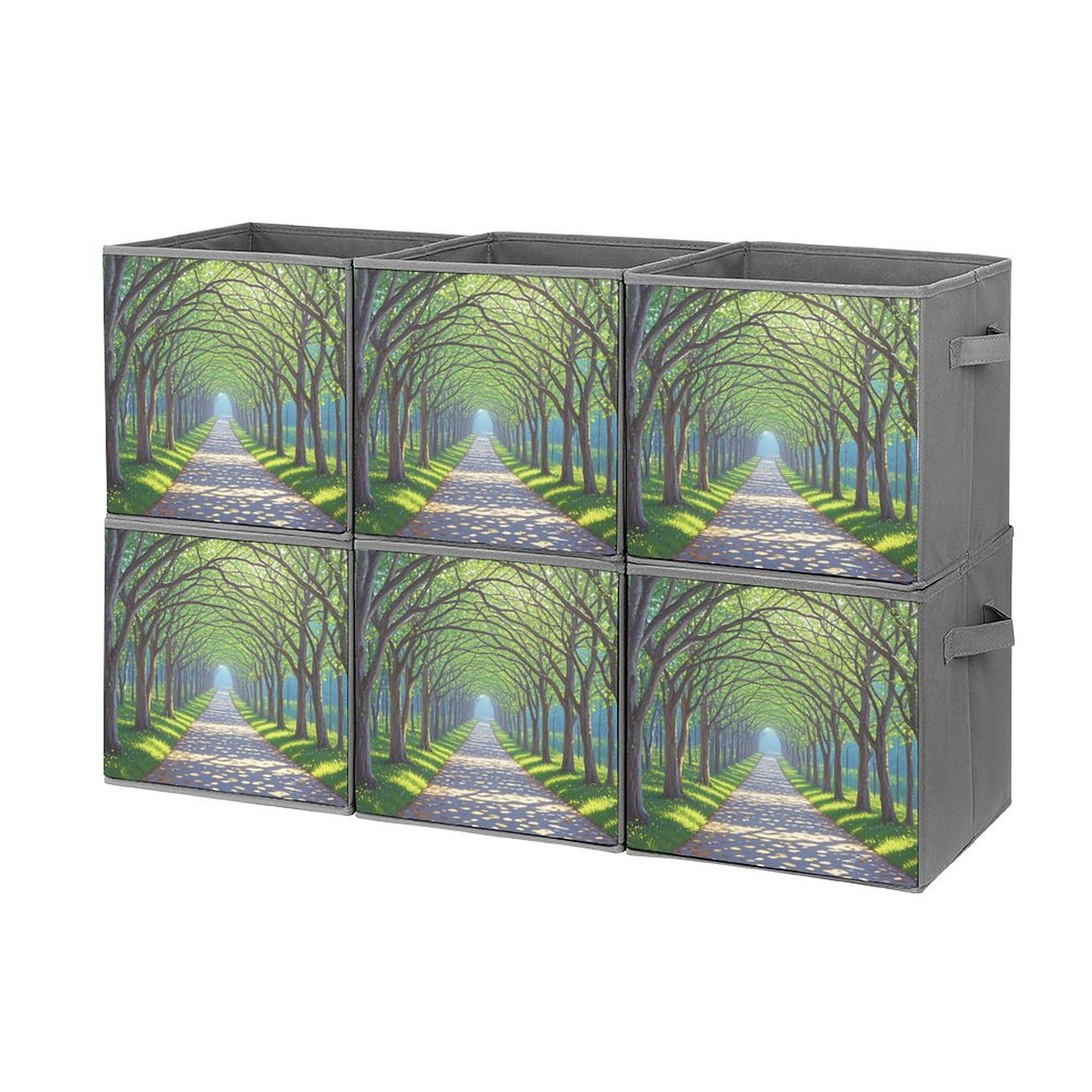 6PCS Foldable Storage Bins - Large Capacity Storage Boxes with Handles, Forest Oak Tree Printed Fabric Storage Cubes for Playroom, Office & Home Organization | Perfect for Toys, Books, Clothes & Household Items Storage