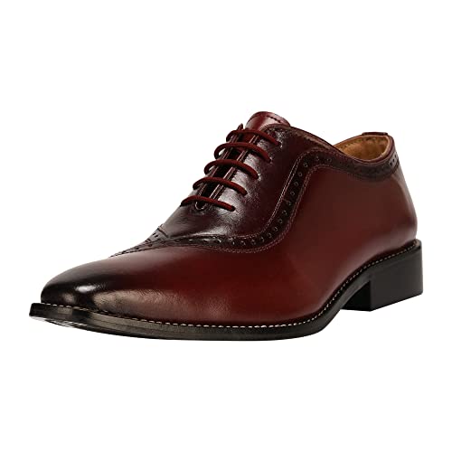 LIBERTYZENO Men's Genuine Leather Oxford Dress Shoes - Burnished Toe Lace-Up Formal Shoes for Business, Wedding & Office Wear