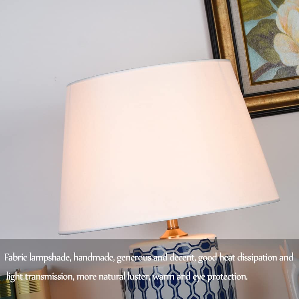 Chinese Style Ceramic Table Lamp - Modern Simple Glazed Bedside Lamp with Matching Shade for Bedroom Decor | Large Hand-Painted Ceramic Lighting for Home, Office & Reading Nook
