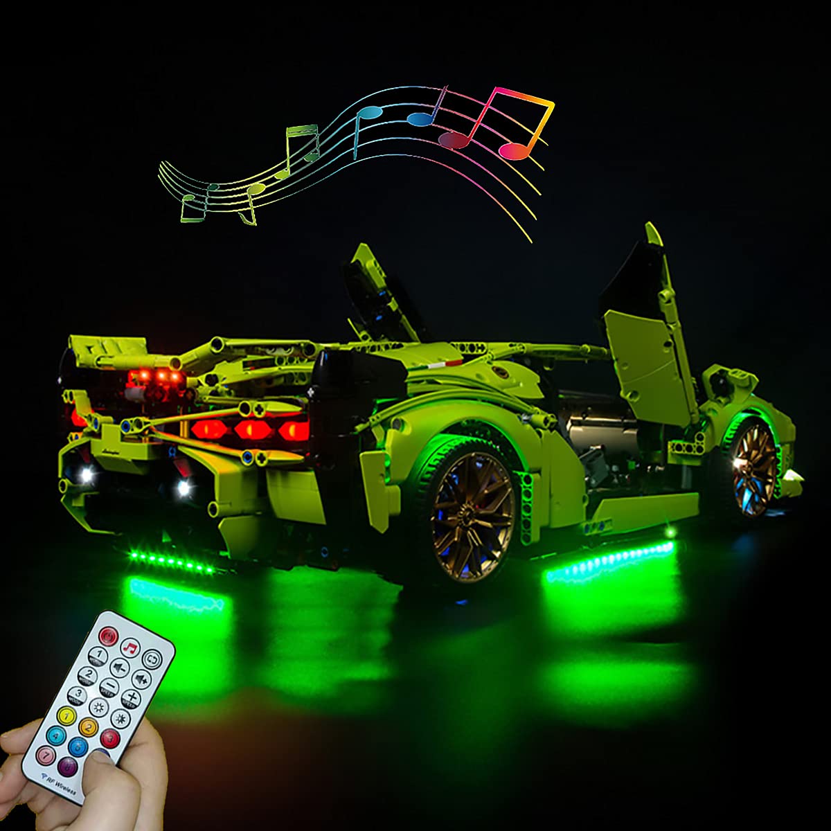HOSDIY Upgraded LED Light Kit with Music Remote Control for Lamborghini Sián FKP 37 Model - Compatible with Lego 42115 Building Blocks (Light Only, No Model Included) - Perfect for DIY Car Model Lighting and Home Decoration